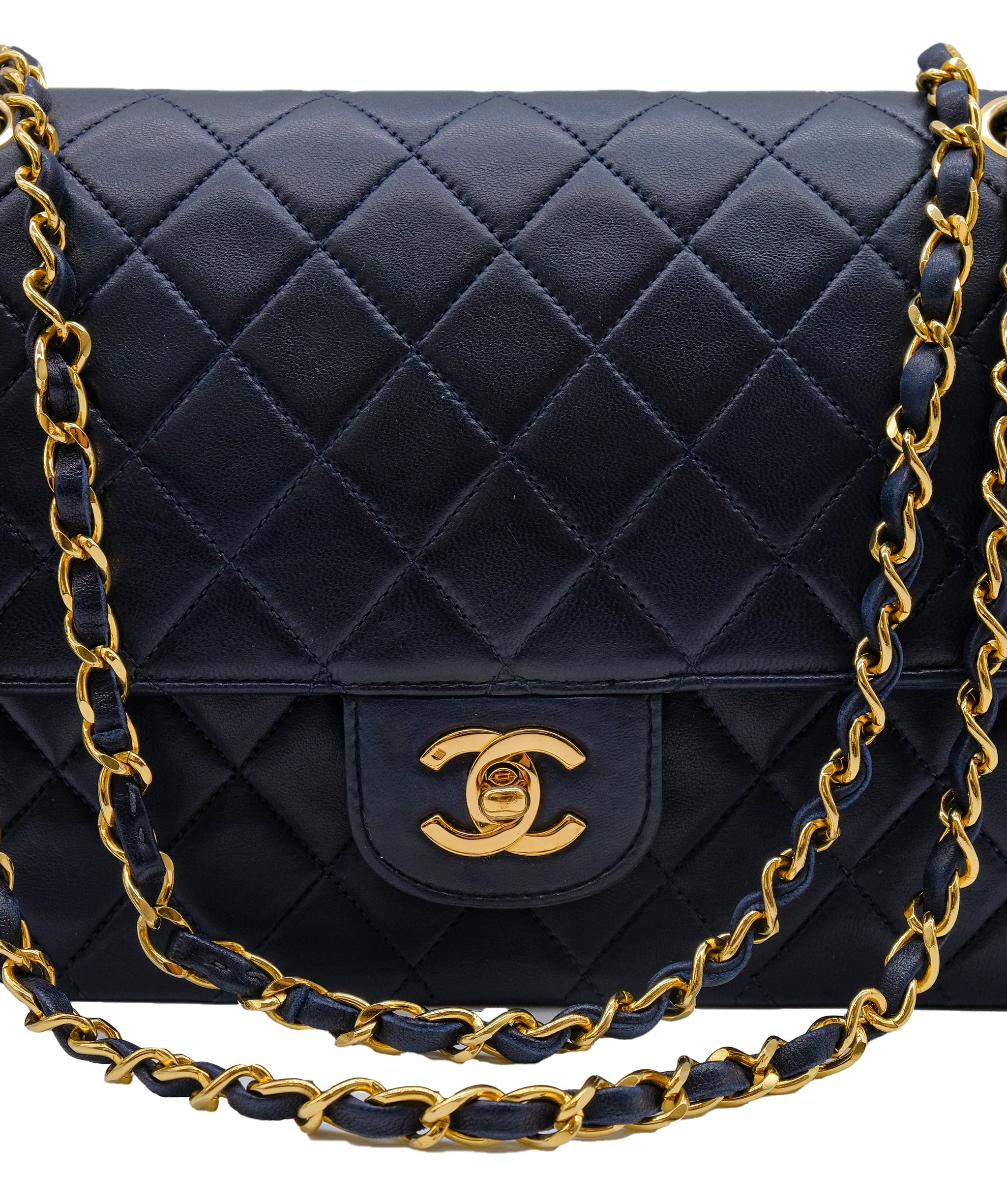 Chanel CHANEL VINTAGE CLASSIC FLAP MEDIUM CHAIN SHOULDER BAG NAVY LAMB SKIN	 DXBS0444