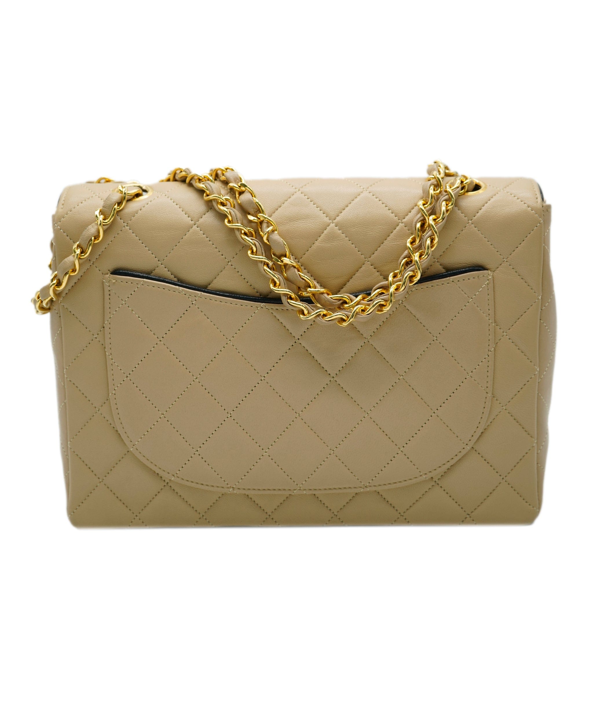 Chanel Chanel Vintage Classic Flap Small Beige / Black Trim Lambskin GHW SKL1631