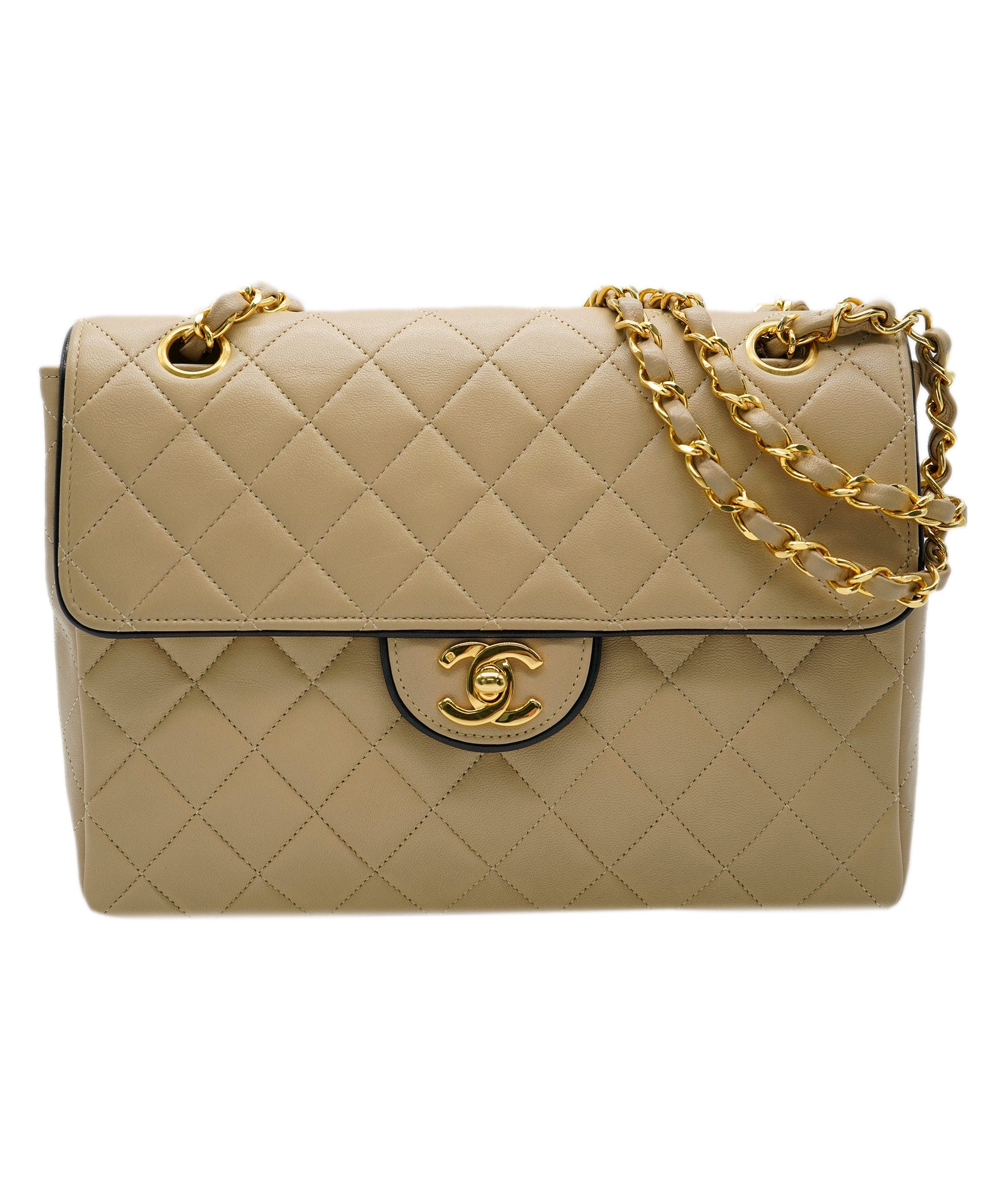 Chanel Chanel Vintage Classic Flap Small Beige / Black Trim Lambskin GHW SKL1631