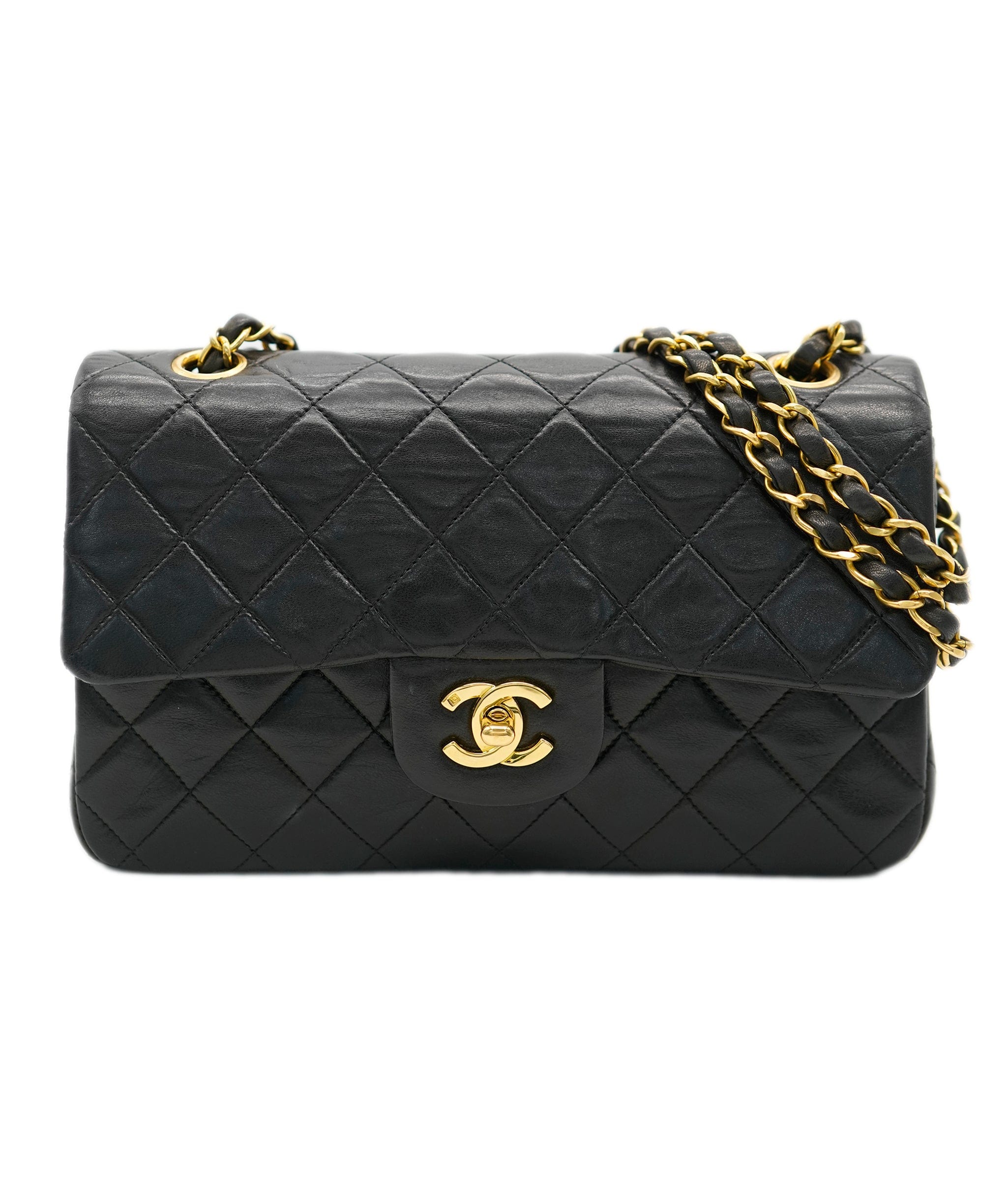 Chanel CHANEL VINTAGE CLASSIC FLAP SMALL CHAIN SHOULDER BAG BLACK LAMB SKIN 90240958 DBXS0661