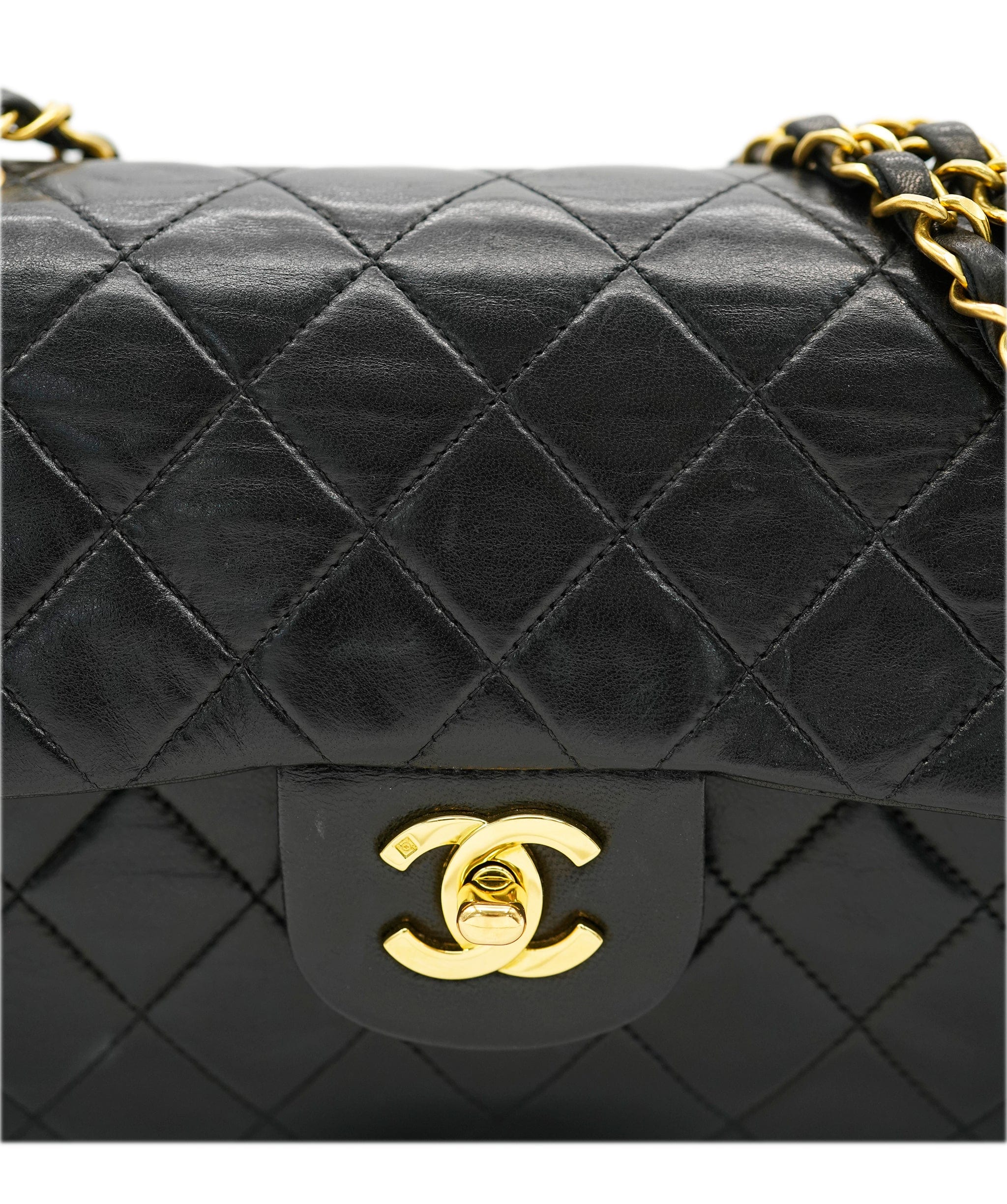 Chanel CHANEL VINTAGE CLASSIC FLAP SMALL CHAIN SHOULDER BAG BLACK LAMB SKIN 90240958 DBXS0661