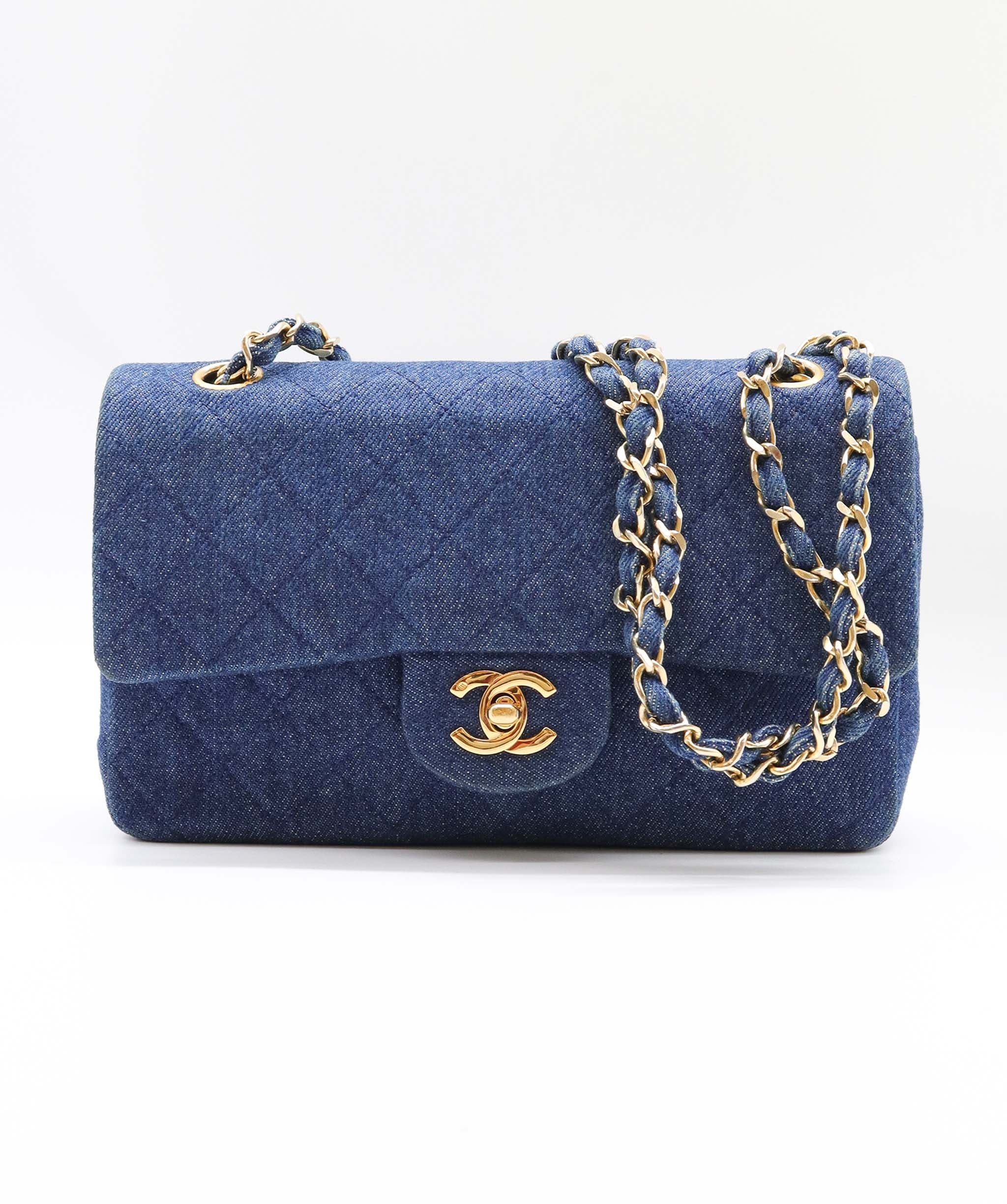 Chanel CHANEL VINTAGE CLASSIC FLAP SMALL CHAIN SHOULDER BAG BLUE DENIM 90246350 DXBS0596