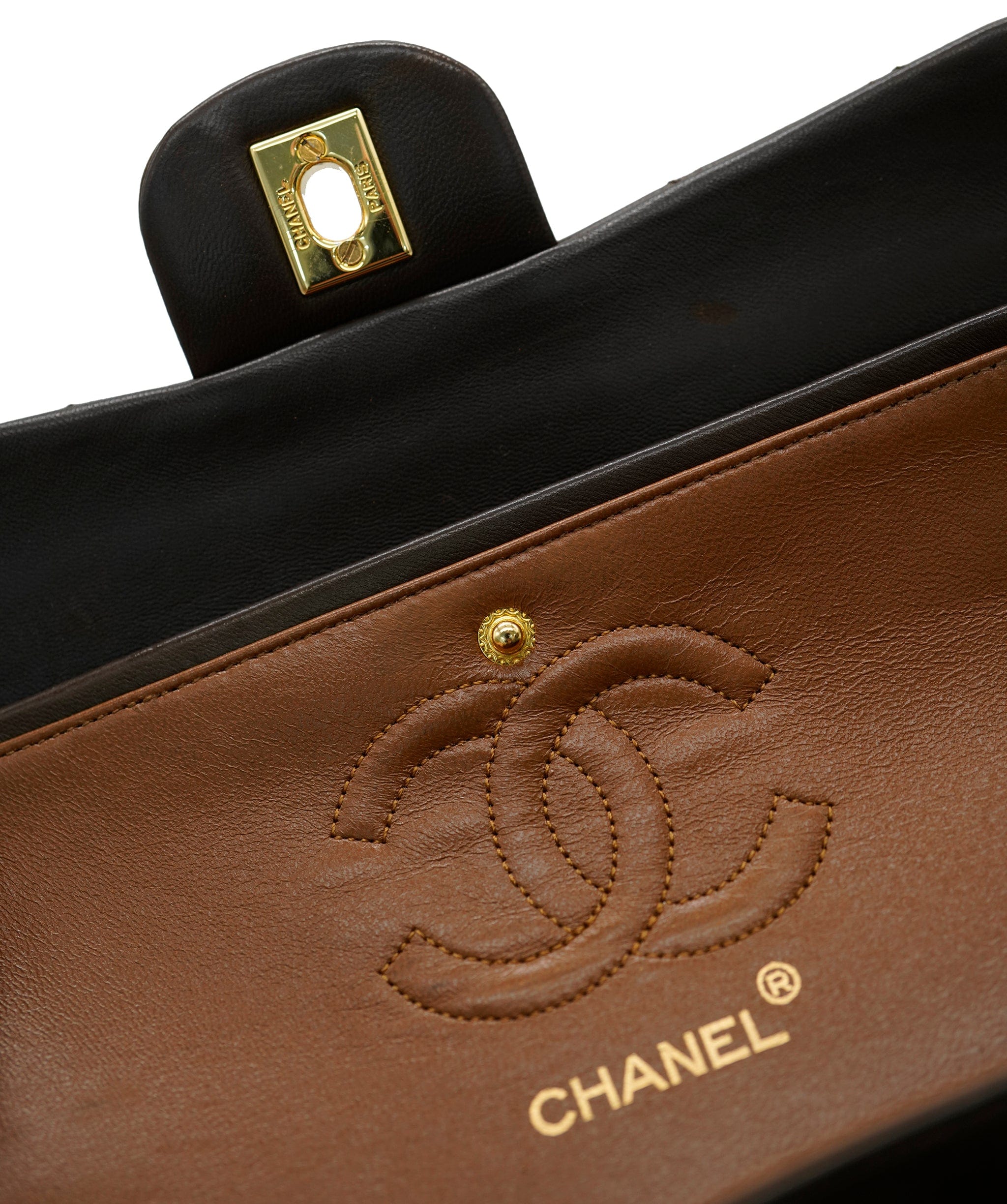 Chanel CHANEL VINTAGE CLASSIC FLAP SMALL CHAIN SHOULDER BAG BROWN CAMEL LAMB SKIN DBXS0033