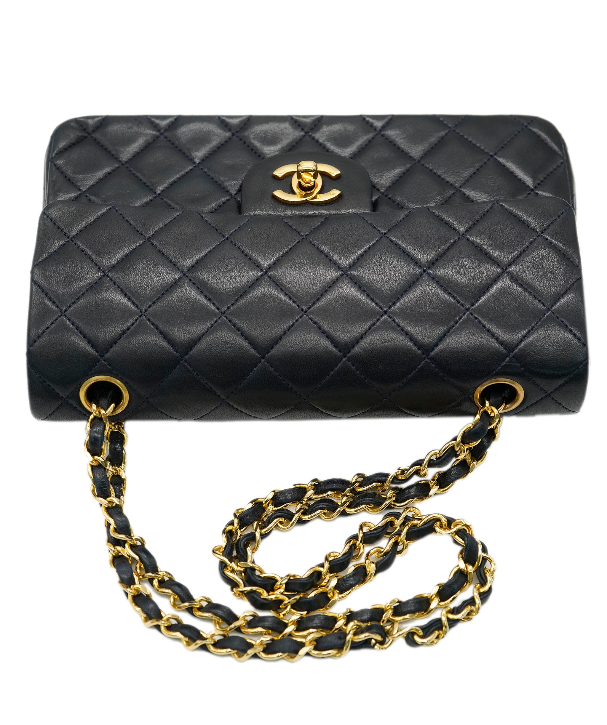 Chanel CHANEL VINTAGE CLASSIC FLAP SMALL CHAIN SHOULDER BAG NAVY LAMB SKIN 90228461 DBXS0037