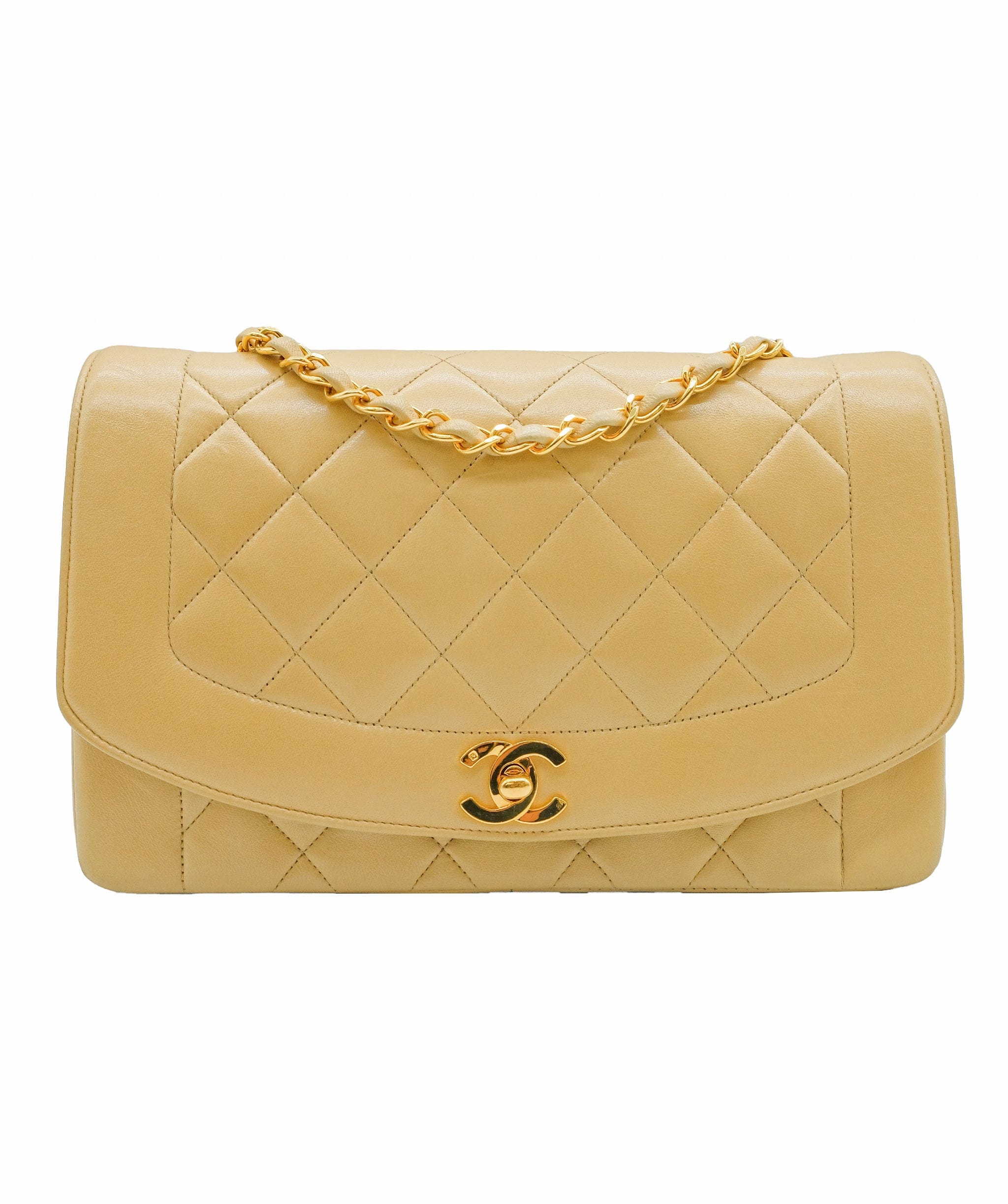 Chanel CHANEL VINTAGE DIANA MEDIUM CHAIN SHOULDER BAG BEIGE LAMB SKIN	 DXBS0420