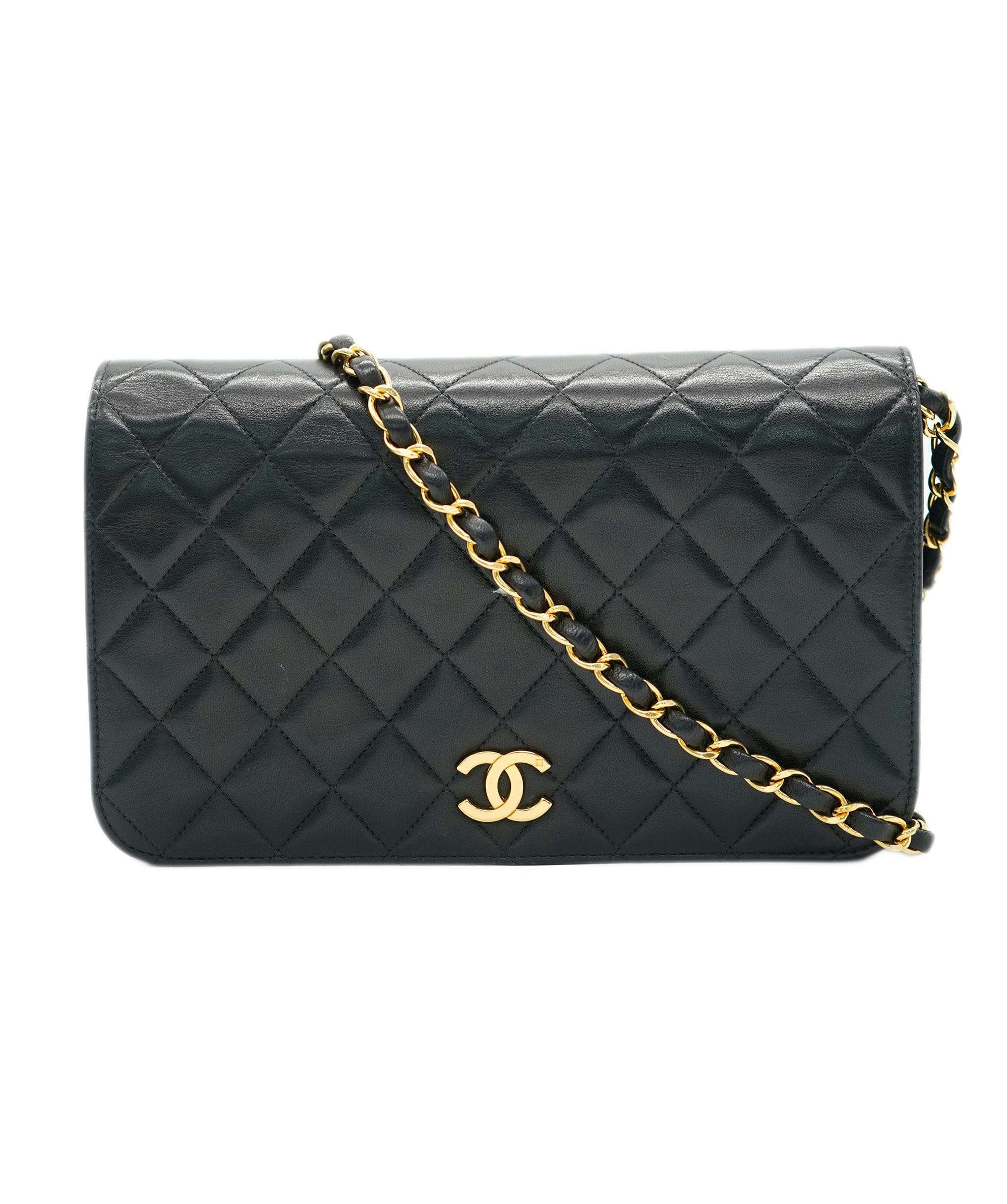 Chanel CHANEL VINTAGE FULL FLAP CHAIN SHOULDER BAG BLACK LAMB SKIN DBXS0016