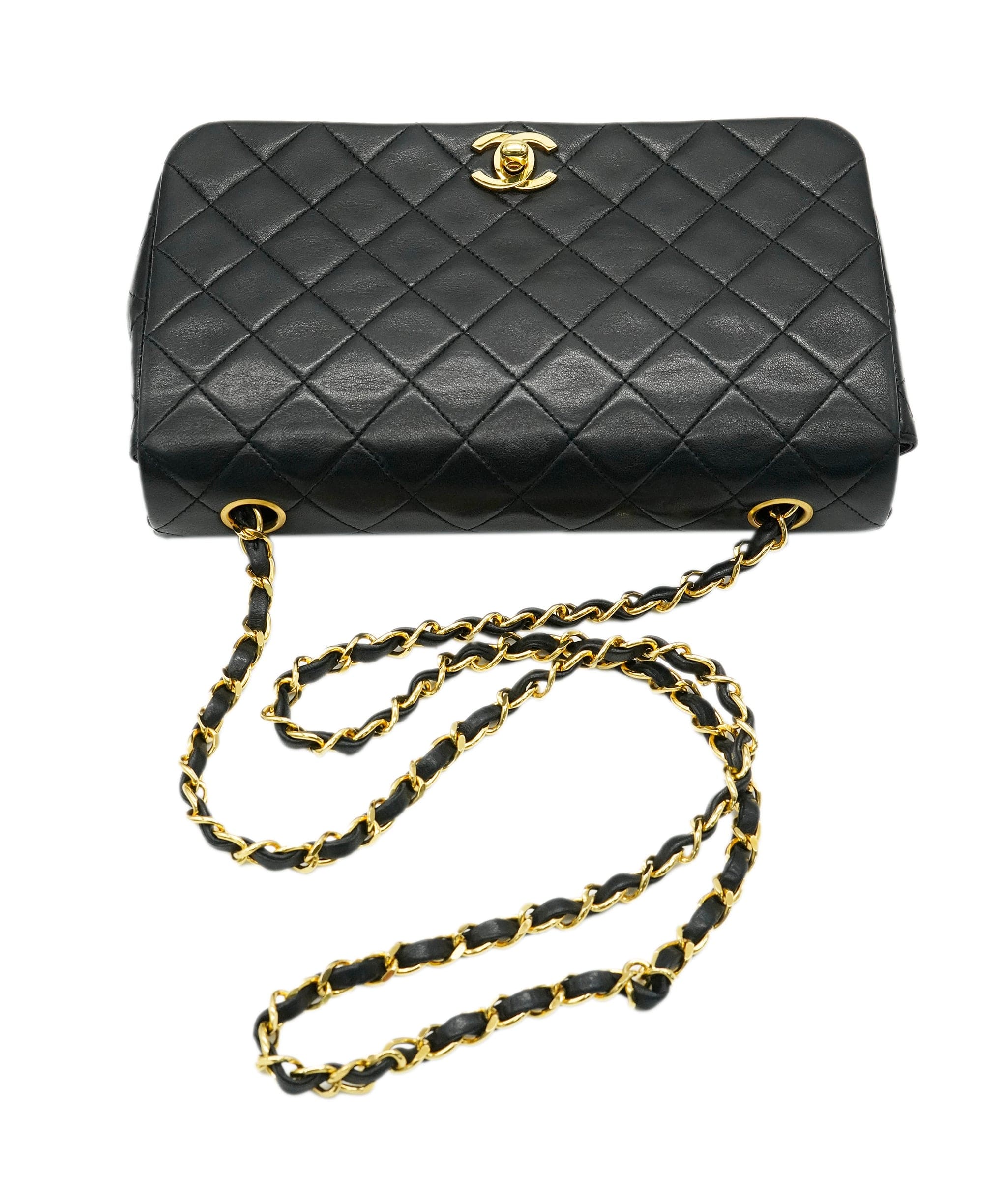 Chanel CHANEL VINTAGE FULL FLAP CHAIN SHOULDER BAG BLACK LAMB SKIN DBXS0017