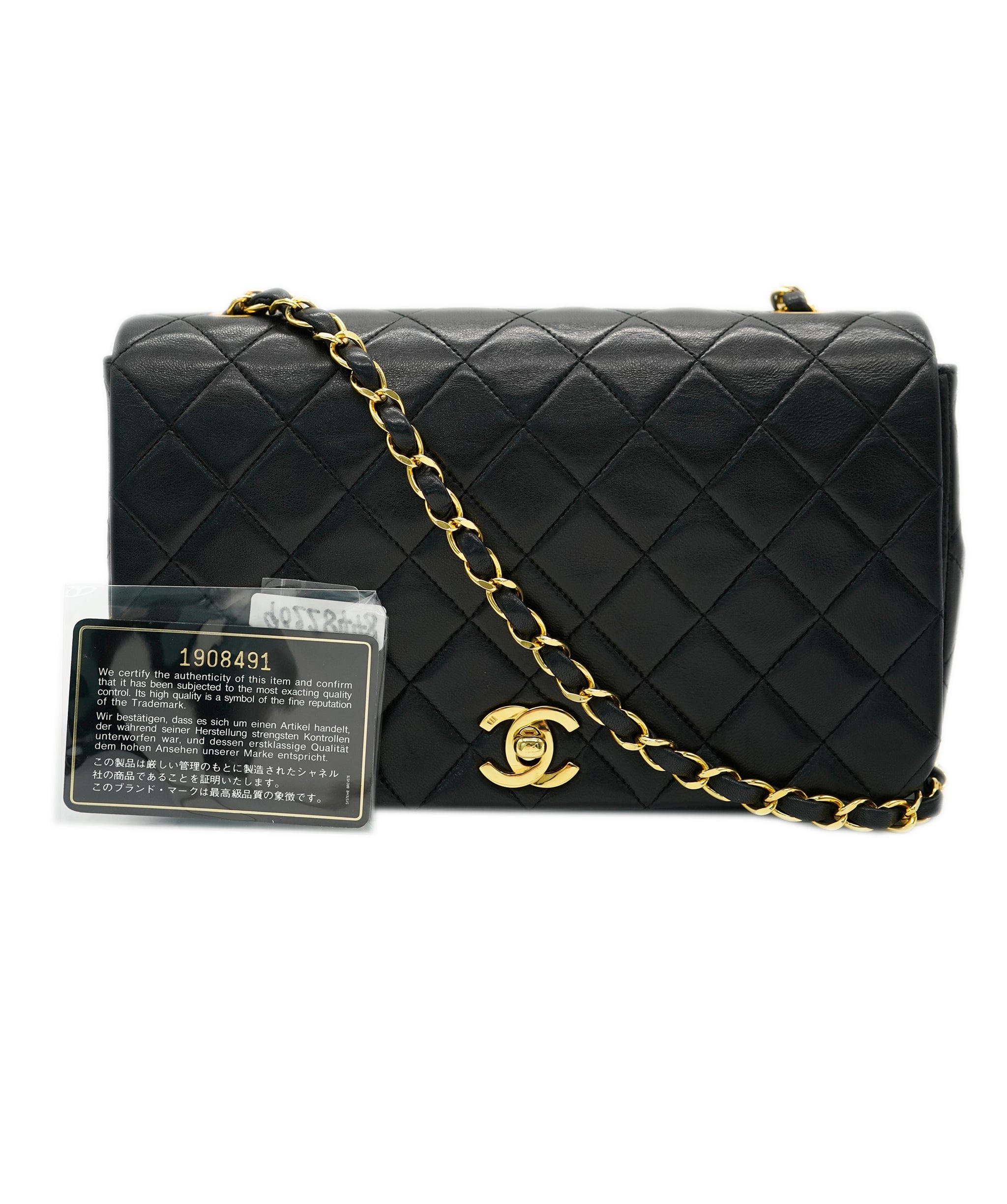 Chanel CHANEL VINTAGE FULL FLAP CHAIN SHOULDER BAG BLACK LAMB SKIN DBXS0017