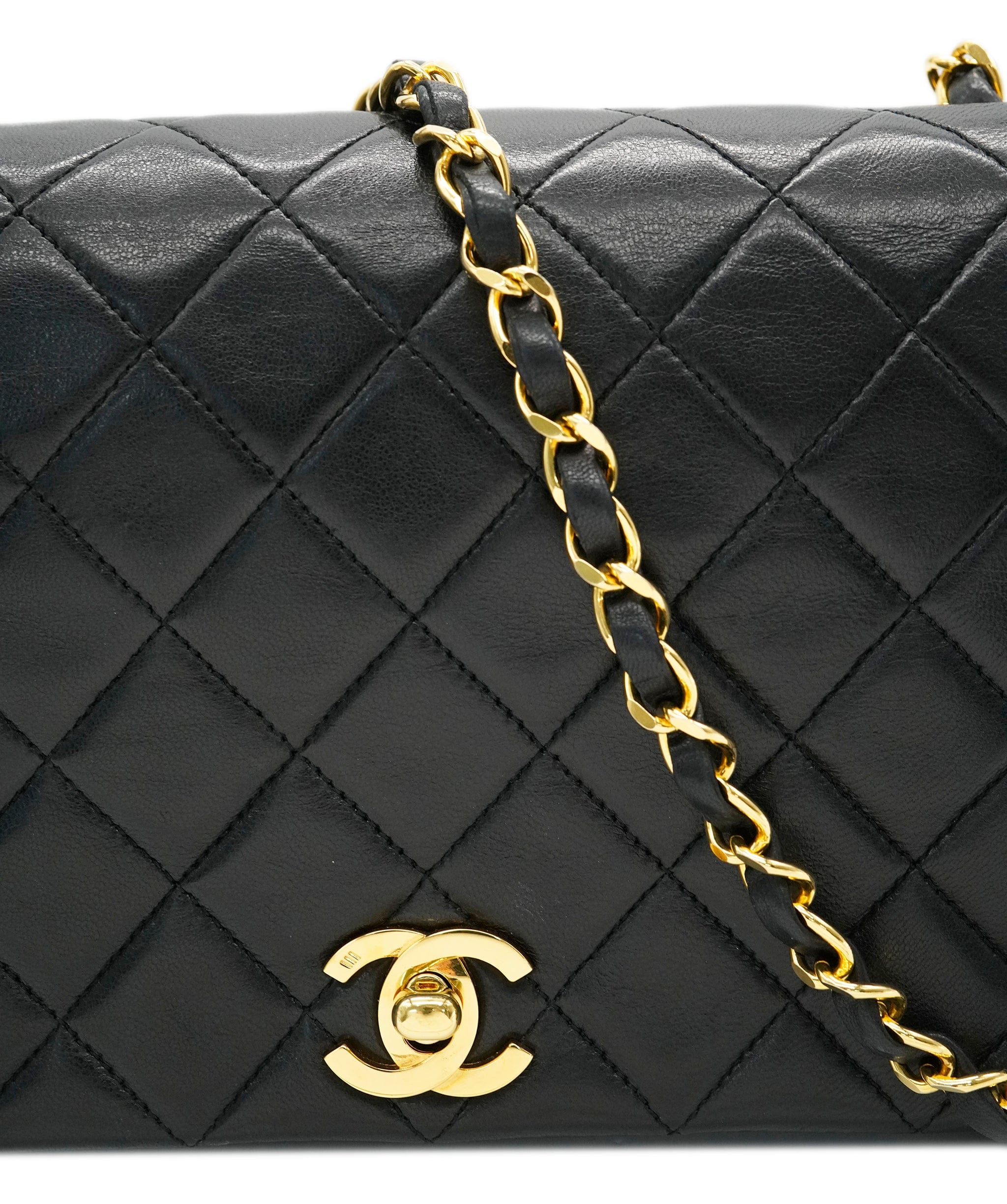 Chanel CHANEL VINTAGE FULL FLAP CHAIN SHOULDER BAG BLACK LAMB SKIN DBXS0017