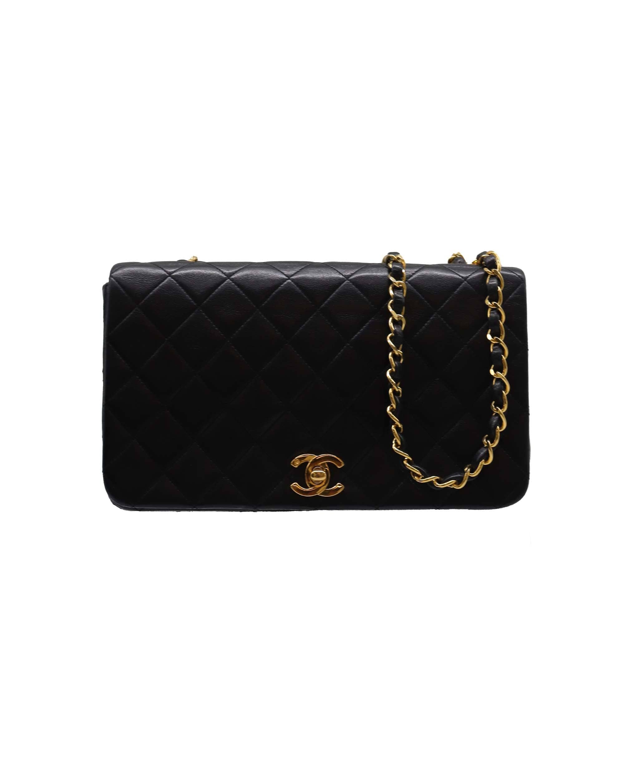 Chanel CHANEL VINTAGE FULL FLAP TURN LOCK CHAIN SHOULDER BAG BLACK LAMB SKIN DXBS2225