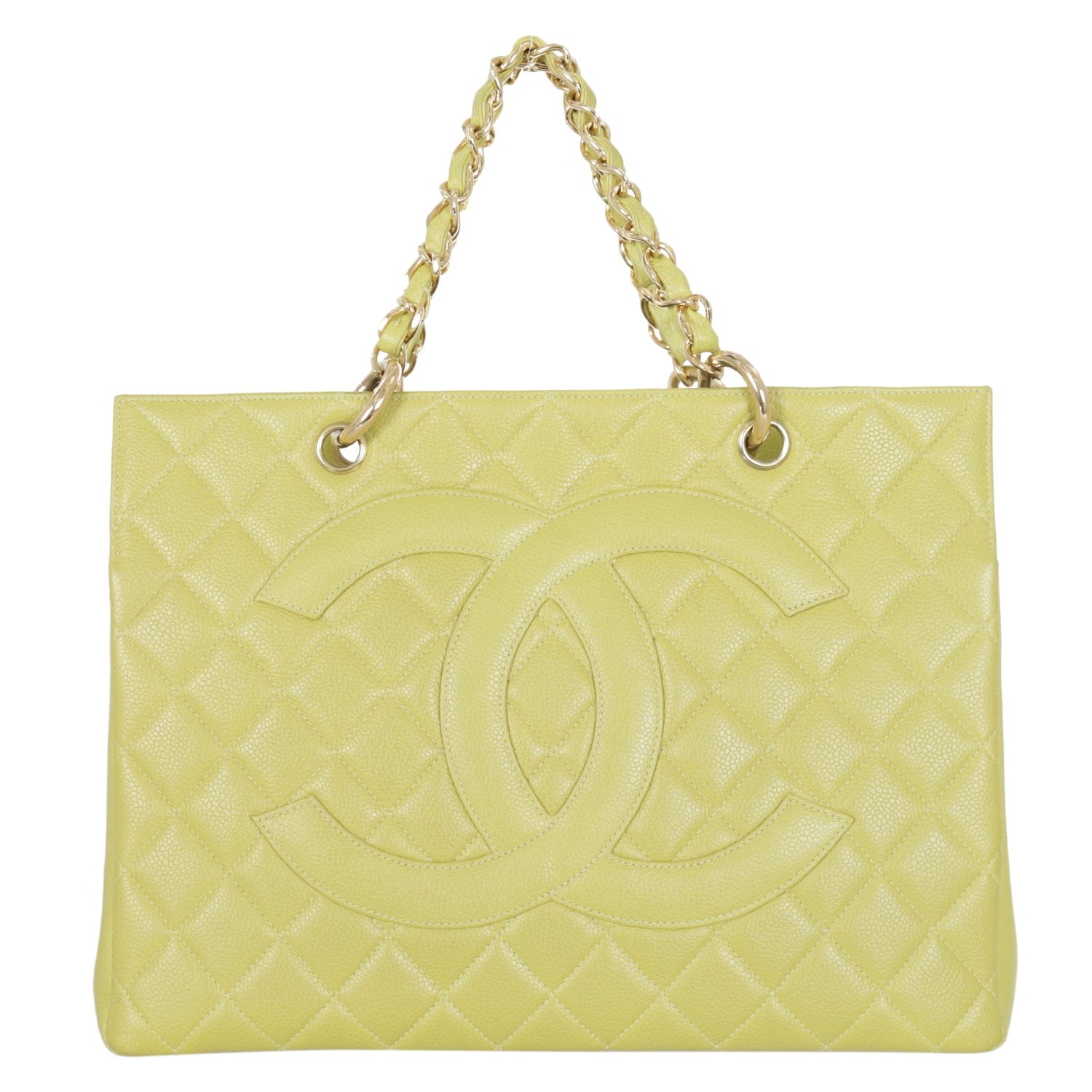 Chanel Chanel Vintage Grand Shopping Caviar Quilted Tote Lime Green SYCN0054