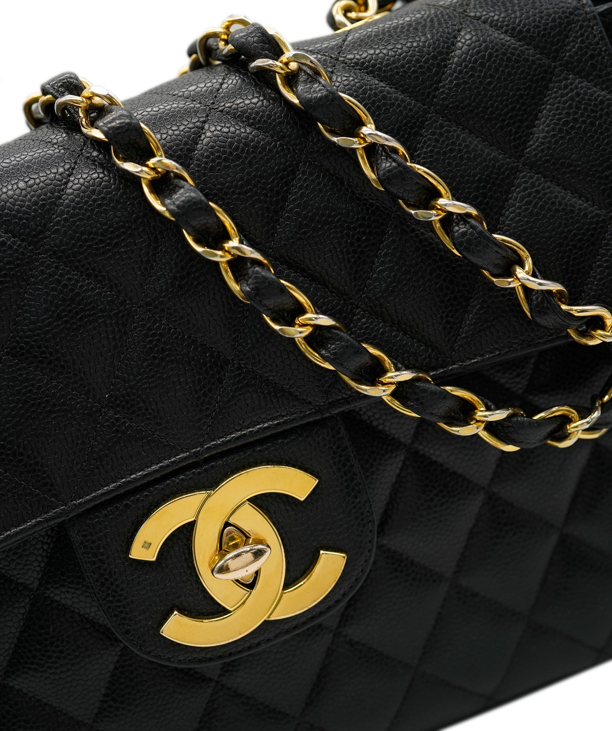 Chanel Chanel Vintage Jumbo Black Caviar Quilted CC Classic Flap AGC1477