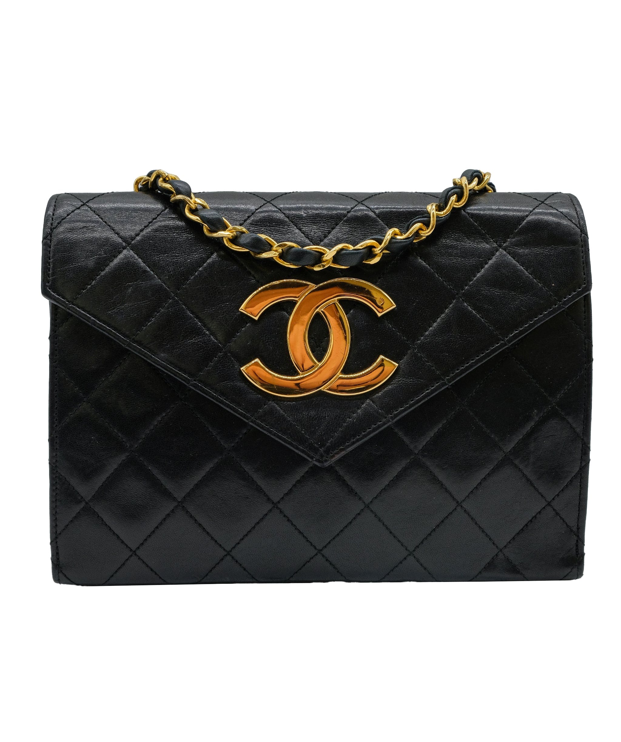 Chanel CHANEL VINTAGE MATELASSE BIG COCO CHAIN SHOULDER BAG BLACK LAMB SKIN	 DXBS0422