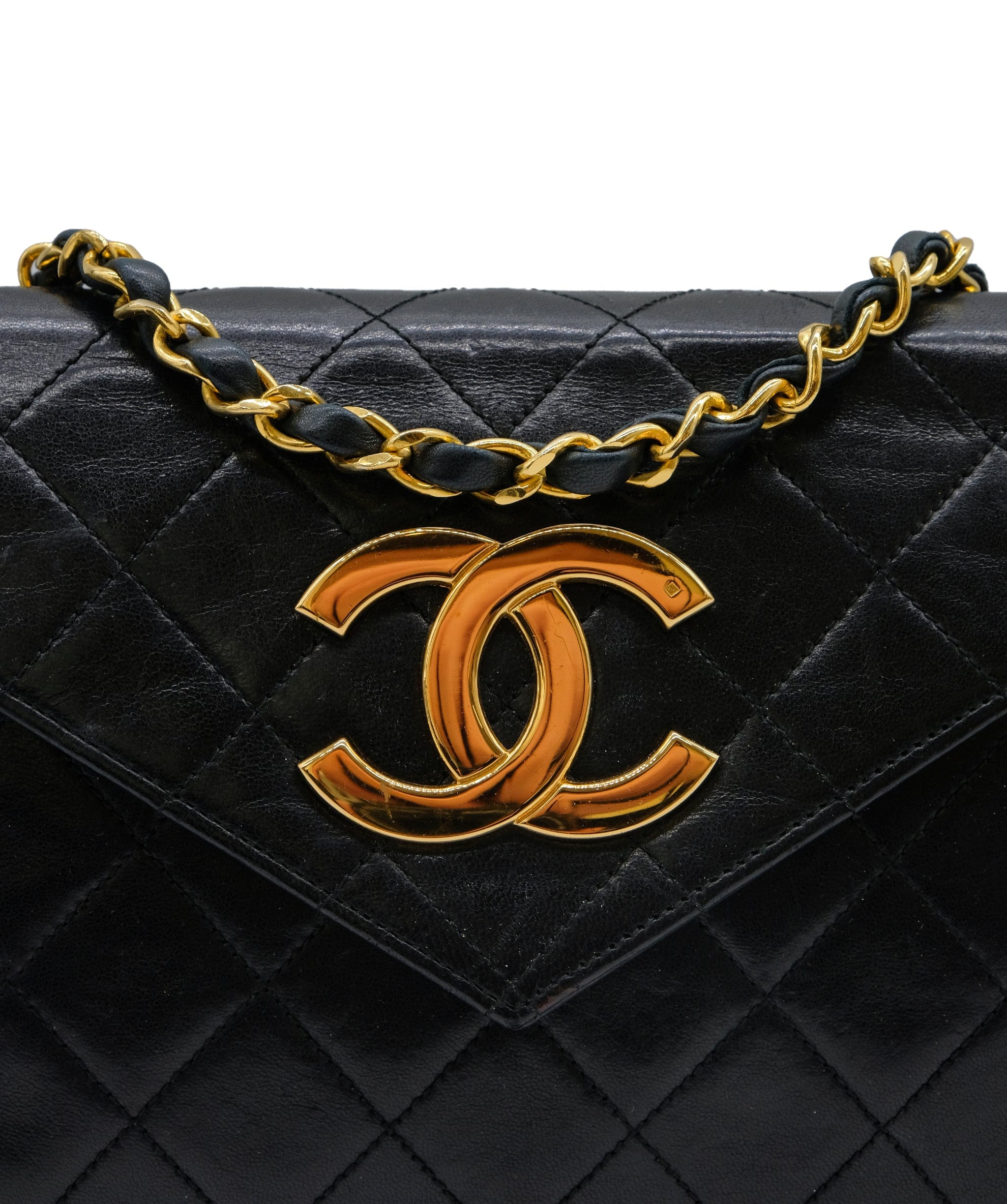 Chanel CHANEL VINTAGE MATELASSE BIG COCO CHAIN SHOULDER BAG BLACK LAMB SKIN	 DXBS0422