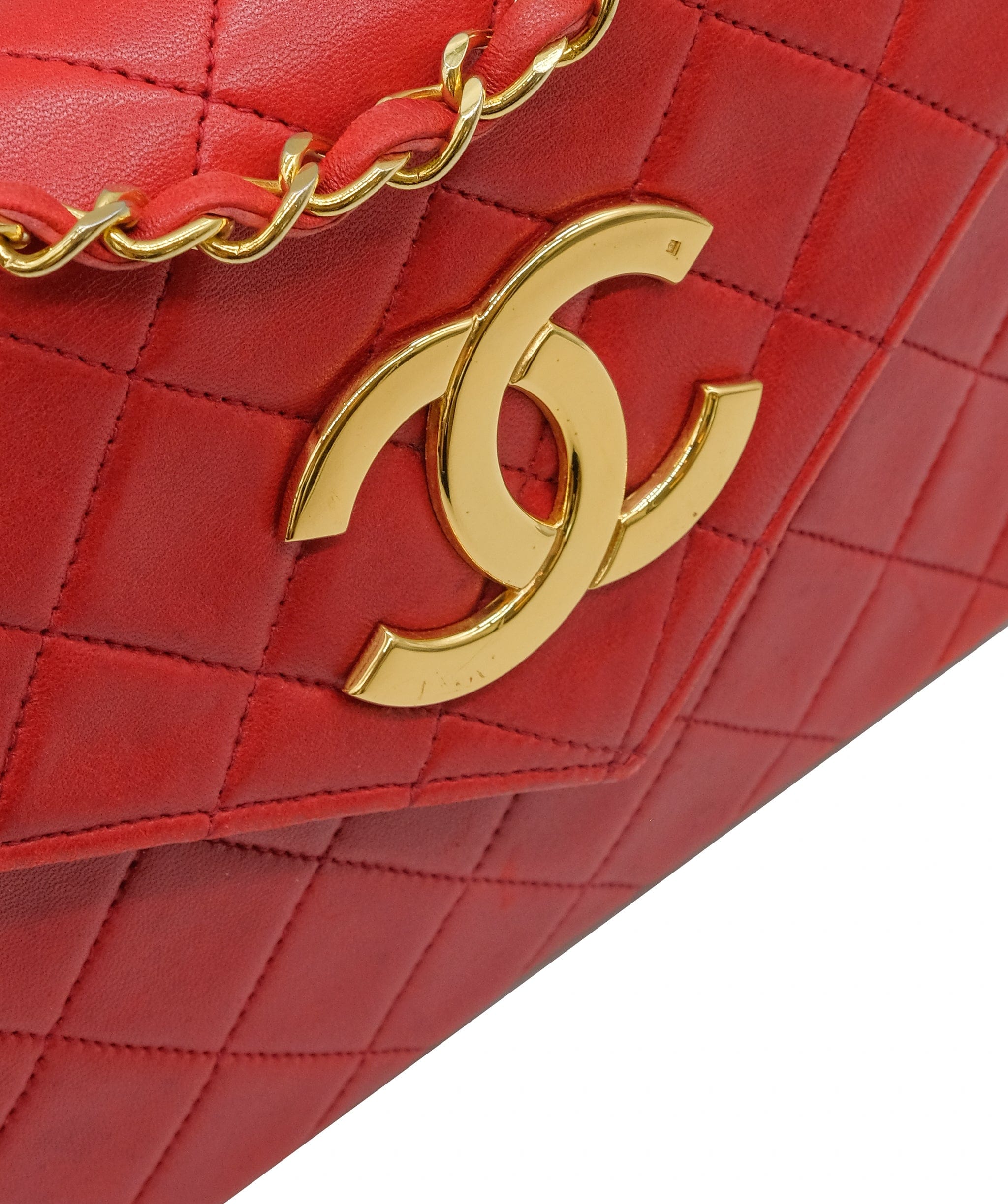 Chanel CHANEL VINTAGE MATELASSE BIG COCO CHAIN SHOULDER BAG RED LAMB SKIN	 DXBS0423