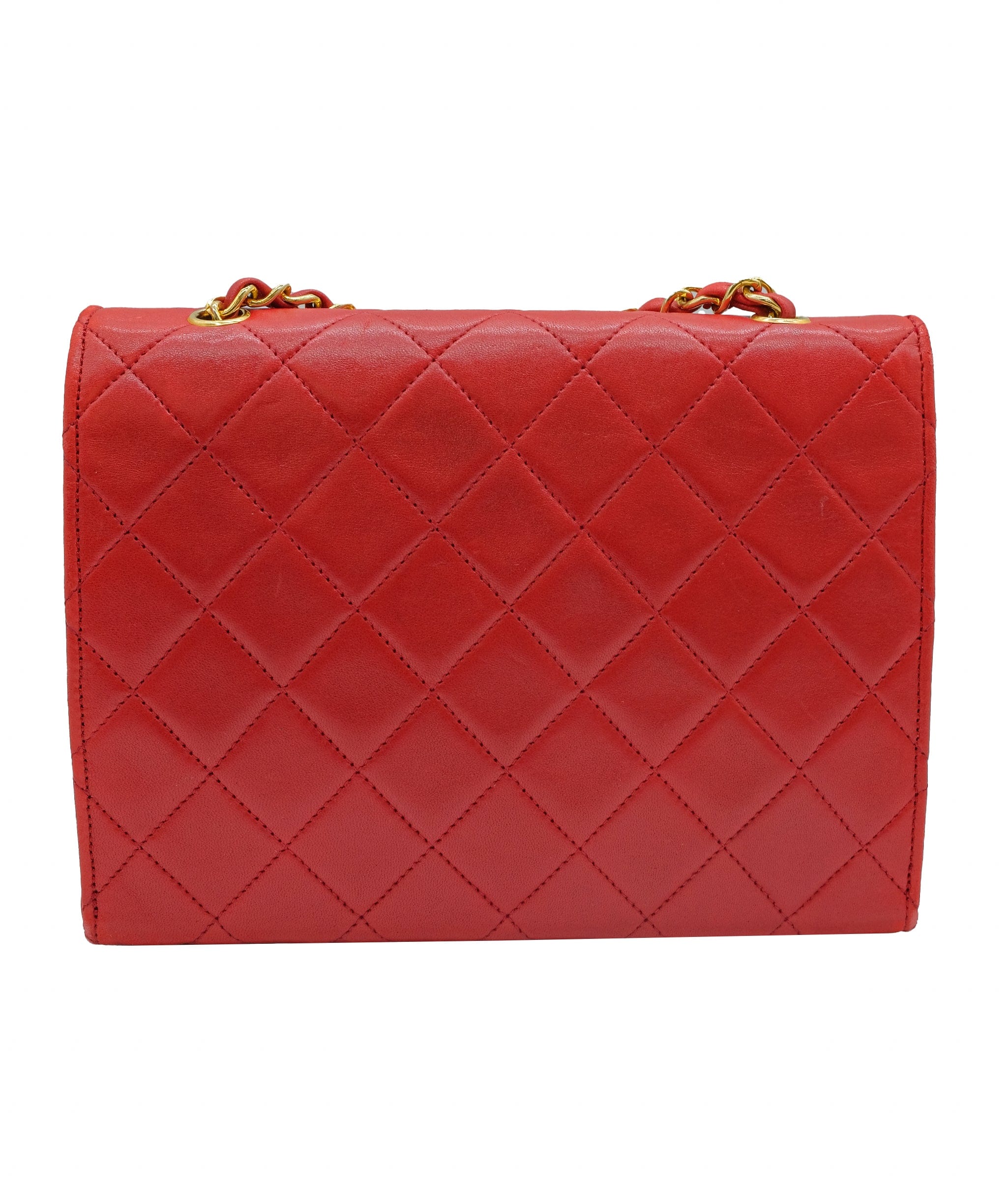 Chanel CHANEL VINTAGE MATELASSE BIG COCO CHAIN SHOULDER BAG RED LAMB SKIN	 DXBS0423