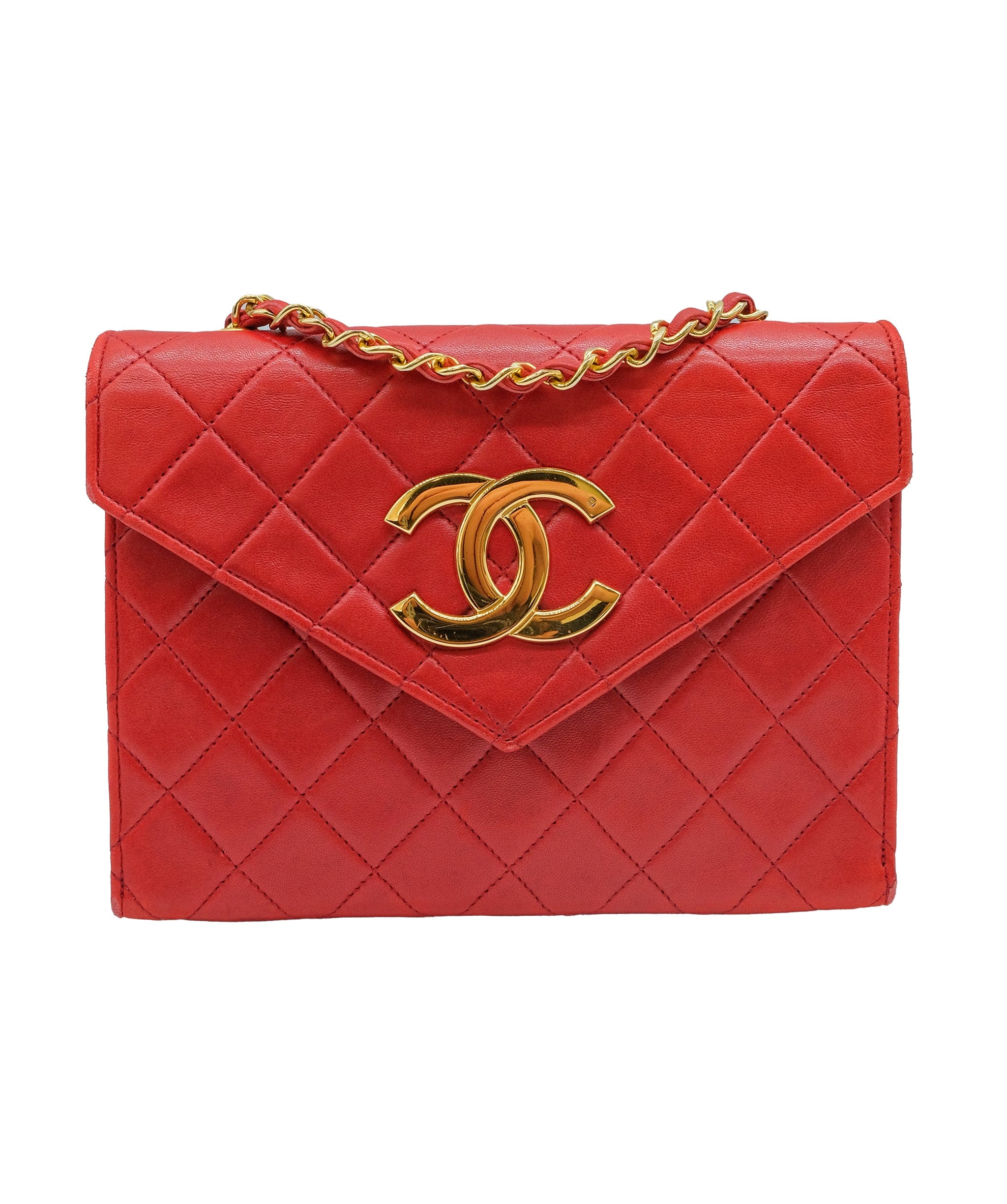 Chanel CHANEL VINTAGE MATELASSE BIG COCO CHAIN SHOULDER BAG RED LAMB SKIN	 DXBS0423