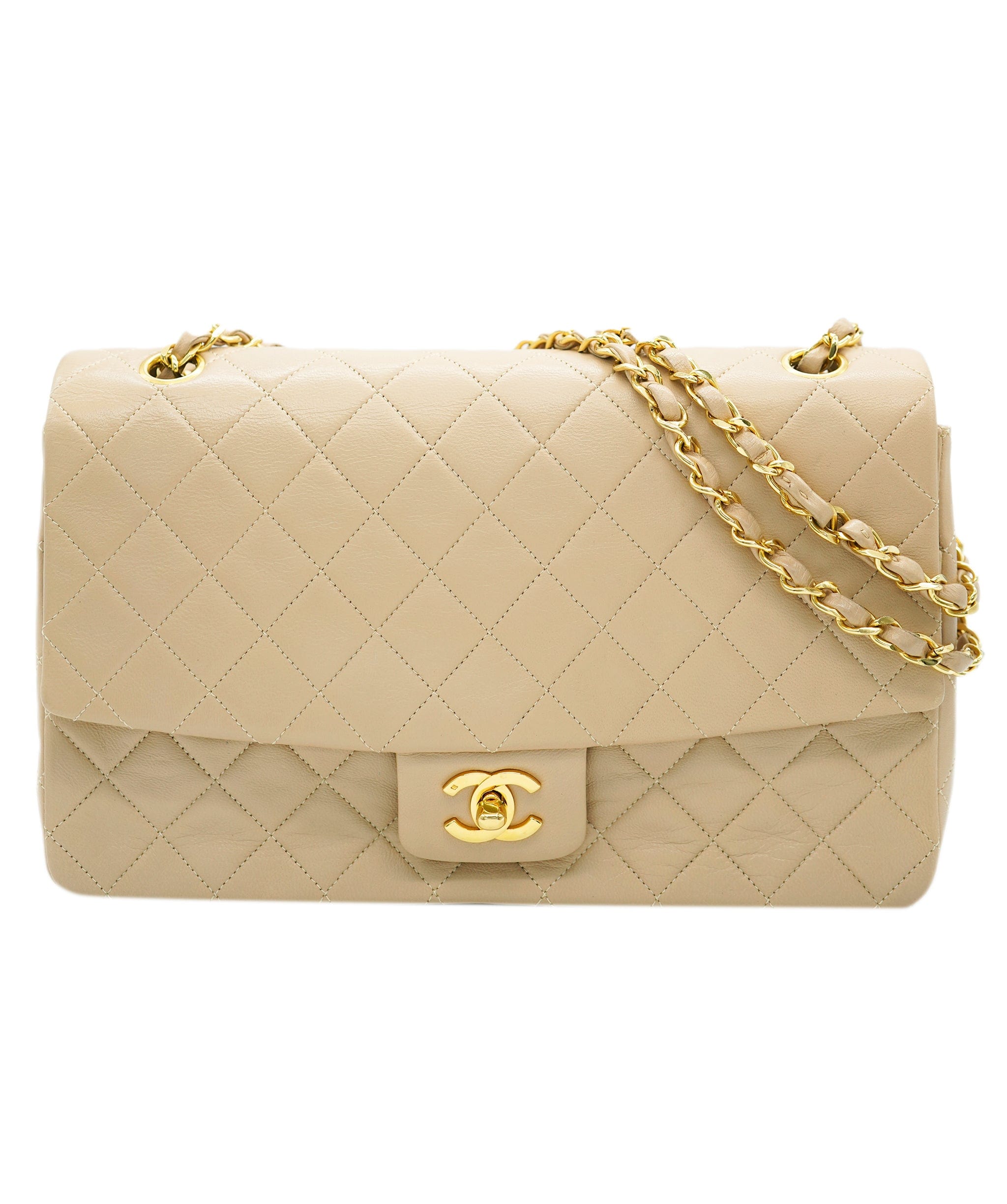 Chanel CHANEL VINTAGE MATELASSE CHAIN SHOULDER BAG BEIGE LAMB SKIN DBXS0023