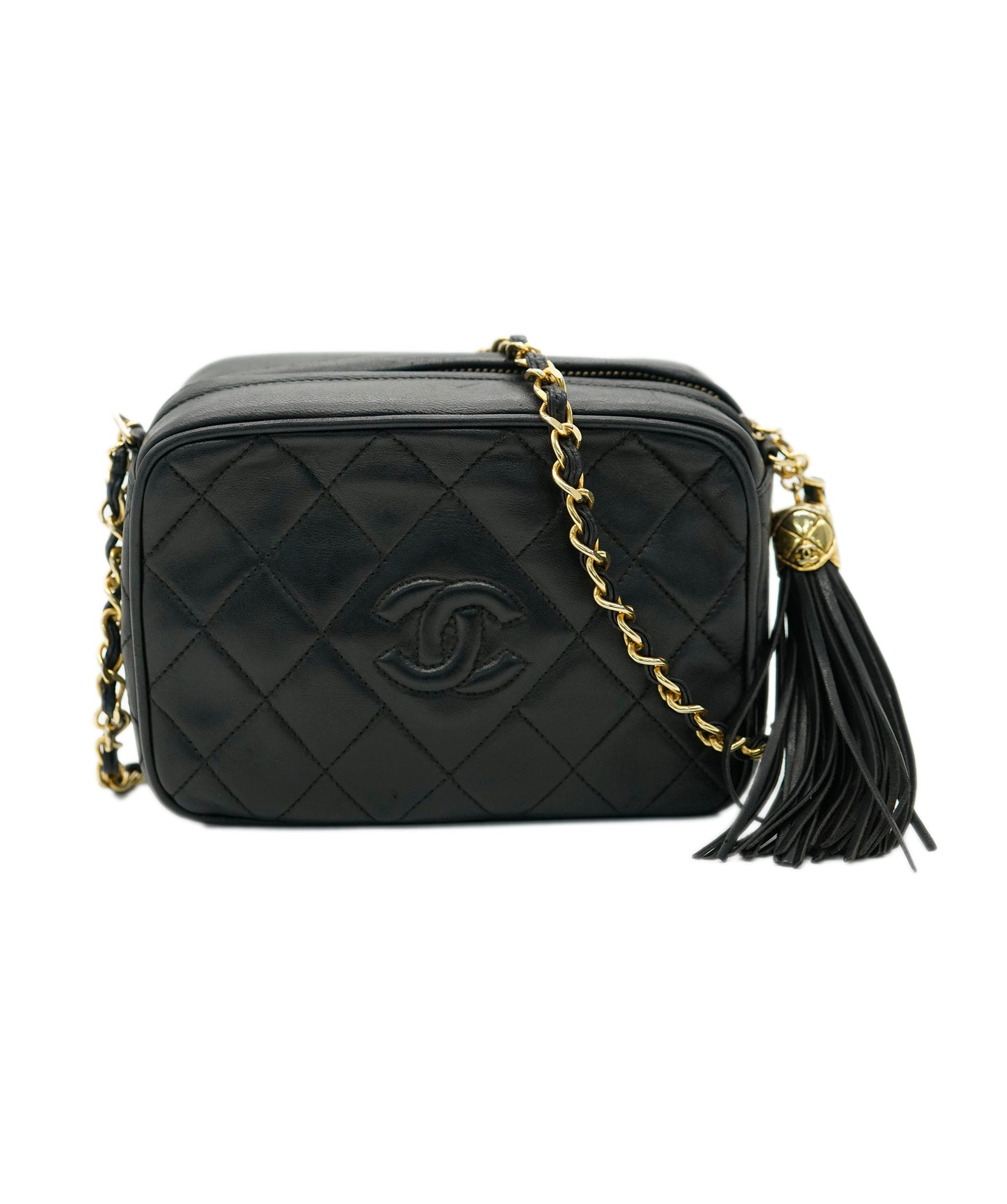 Chanel CHANEL VINTAGE MATELASSE FRINGE CHAIN SHOULDER BAG BLACK LAMB SKIN 90243363 DBXS0645