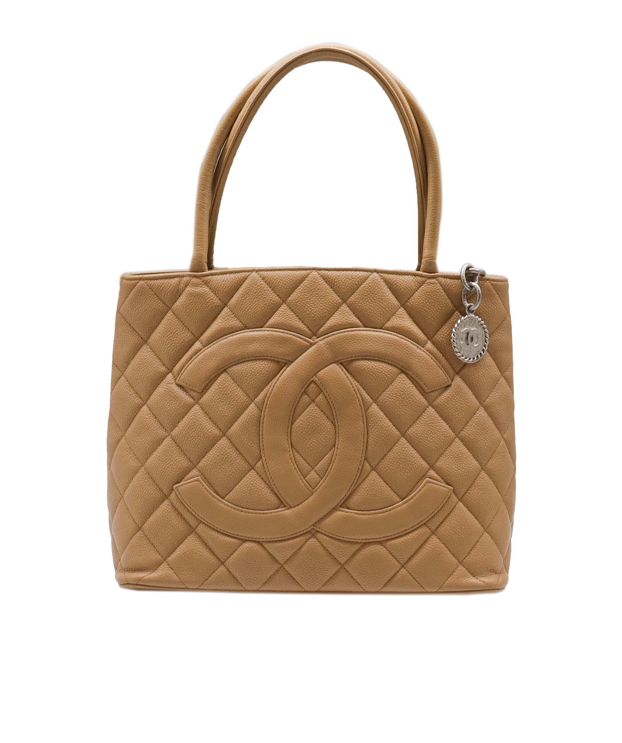 Chanel Chanel Vintage Medallion Tote Beige Caviar Matte SHW DXBA0031