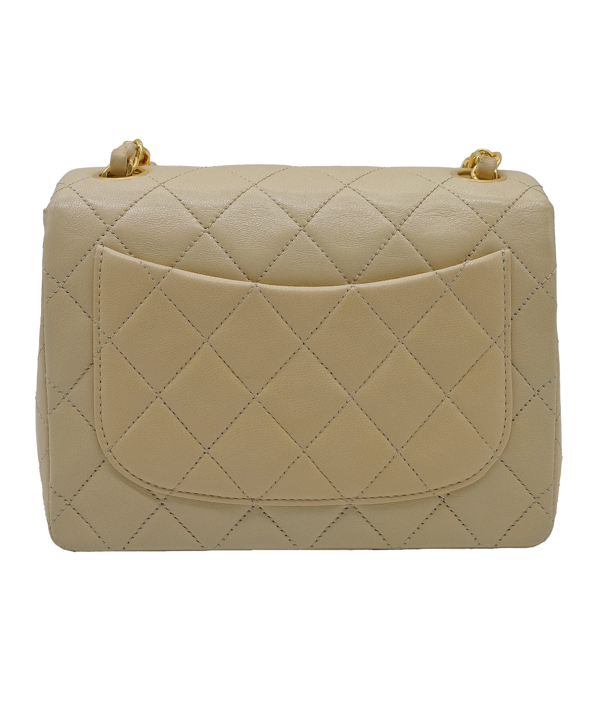 Chanel CHANEL VINTAGE MINI SQUARE 17 CHAIN SHOULDER BAG BEIGE LAMB SKIN 90221590 ASL10323