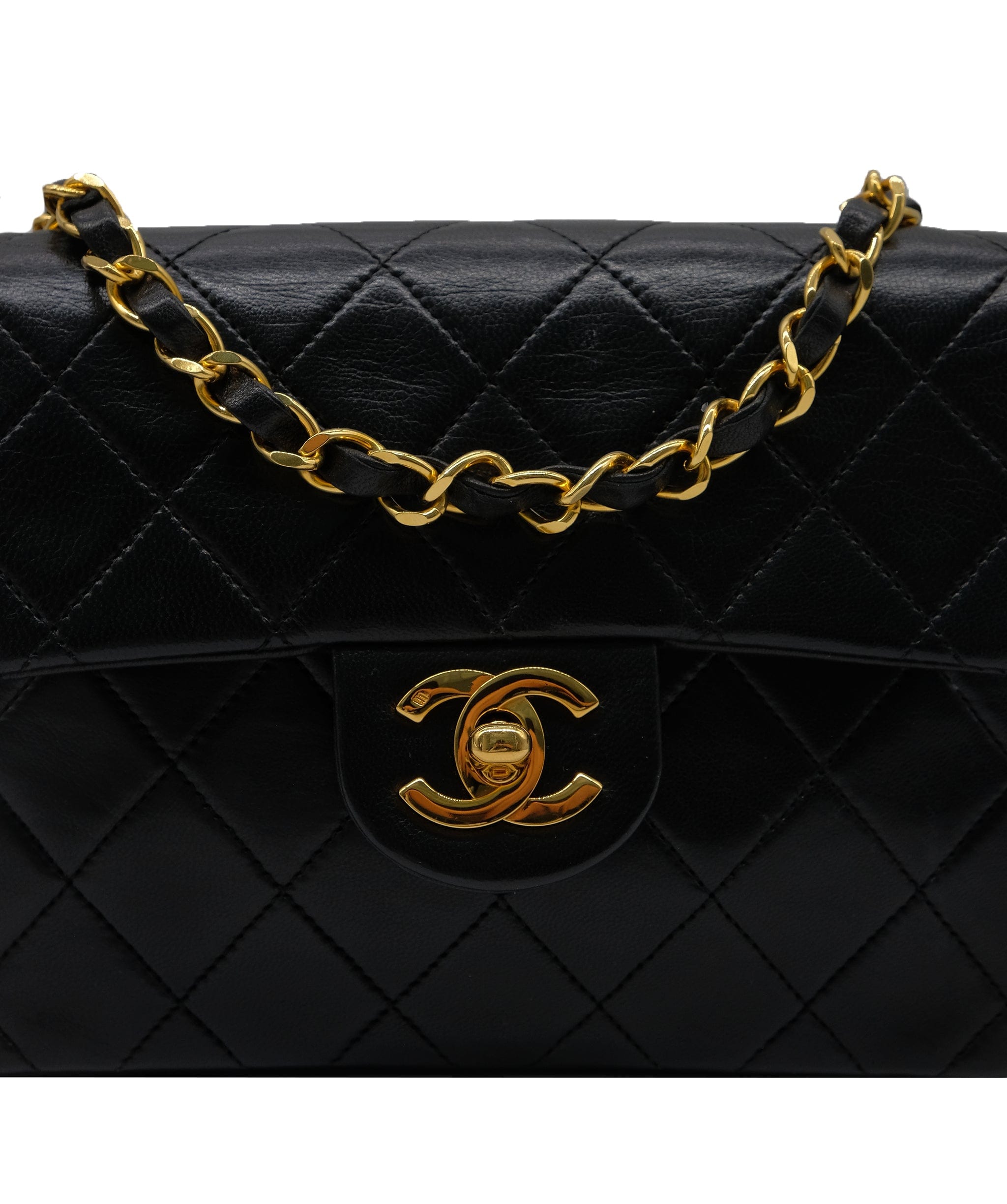 Chanel CHANEL VINTAGE MINI SQUARE 17 CHAIN SHOULDER BAG BLACK LAMB SKIN 90220371 ASL10321