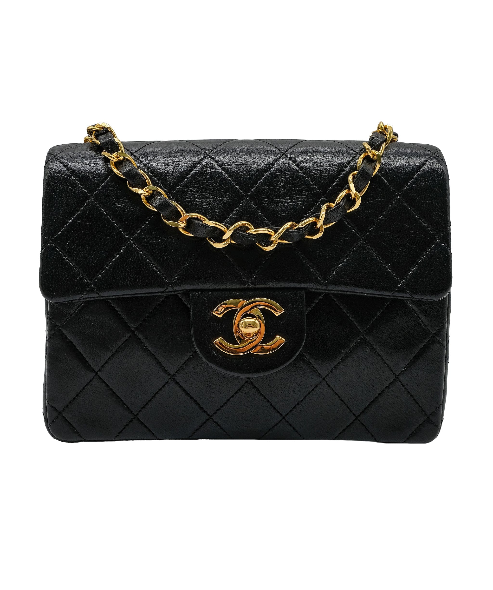 Chanel CHANEL VINTAGE MINI SQUARE 17 CHAIN SHOULDER BAG BLACK LAMB SKIN 90220371 ASL10321