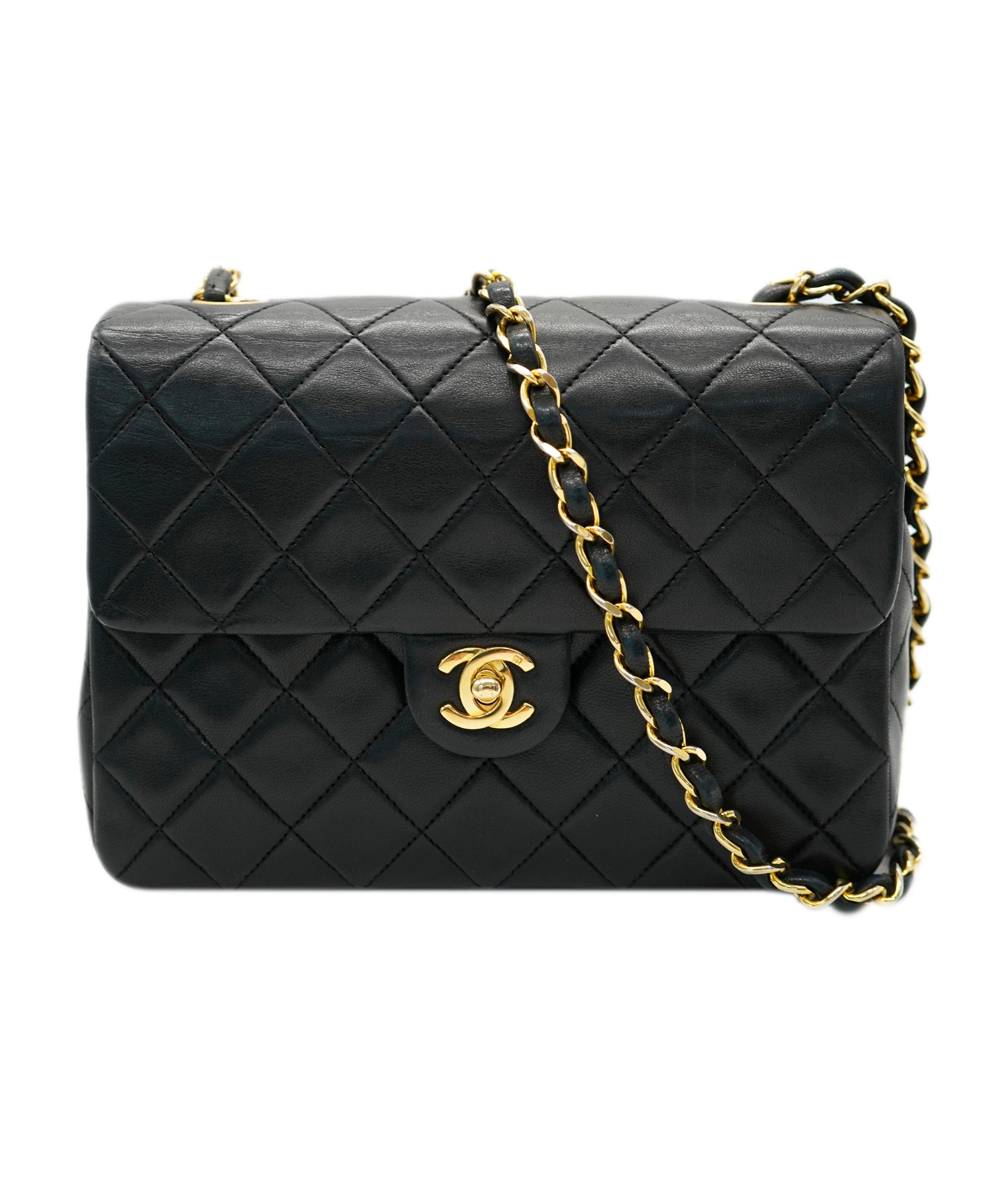 Chanel CHANEL VINTAGE MINI SQUARE 20 CHAIN SHOULDER BAG BLACK LAMB SKIN DBXS0015