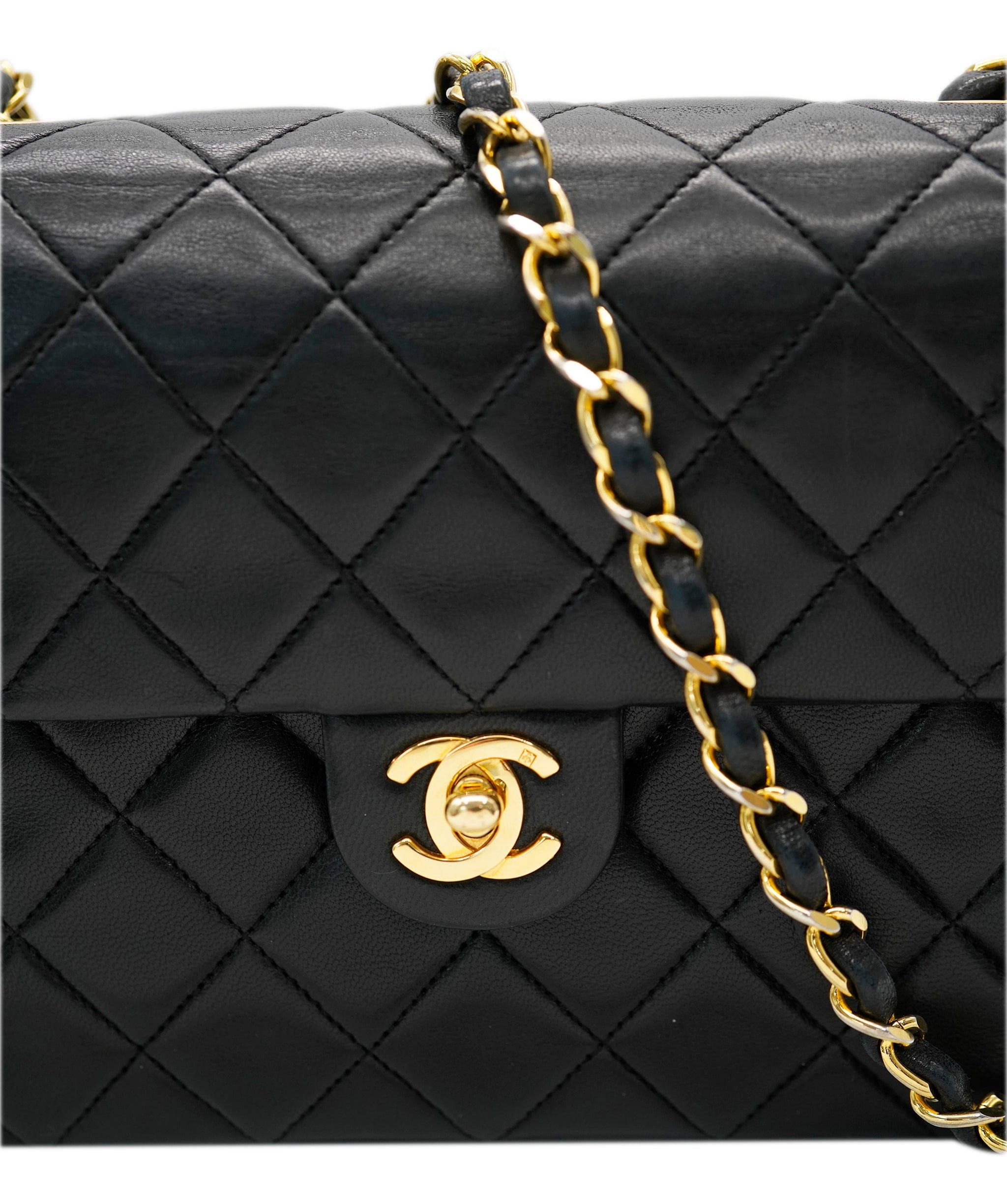 Chanel CHANEL VINTAGE MINI SQUARE 20 CHAIN SHOULDER BAG BLACK LAMB SKIN DBXS0015