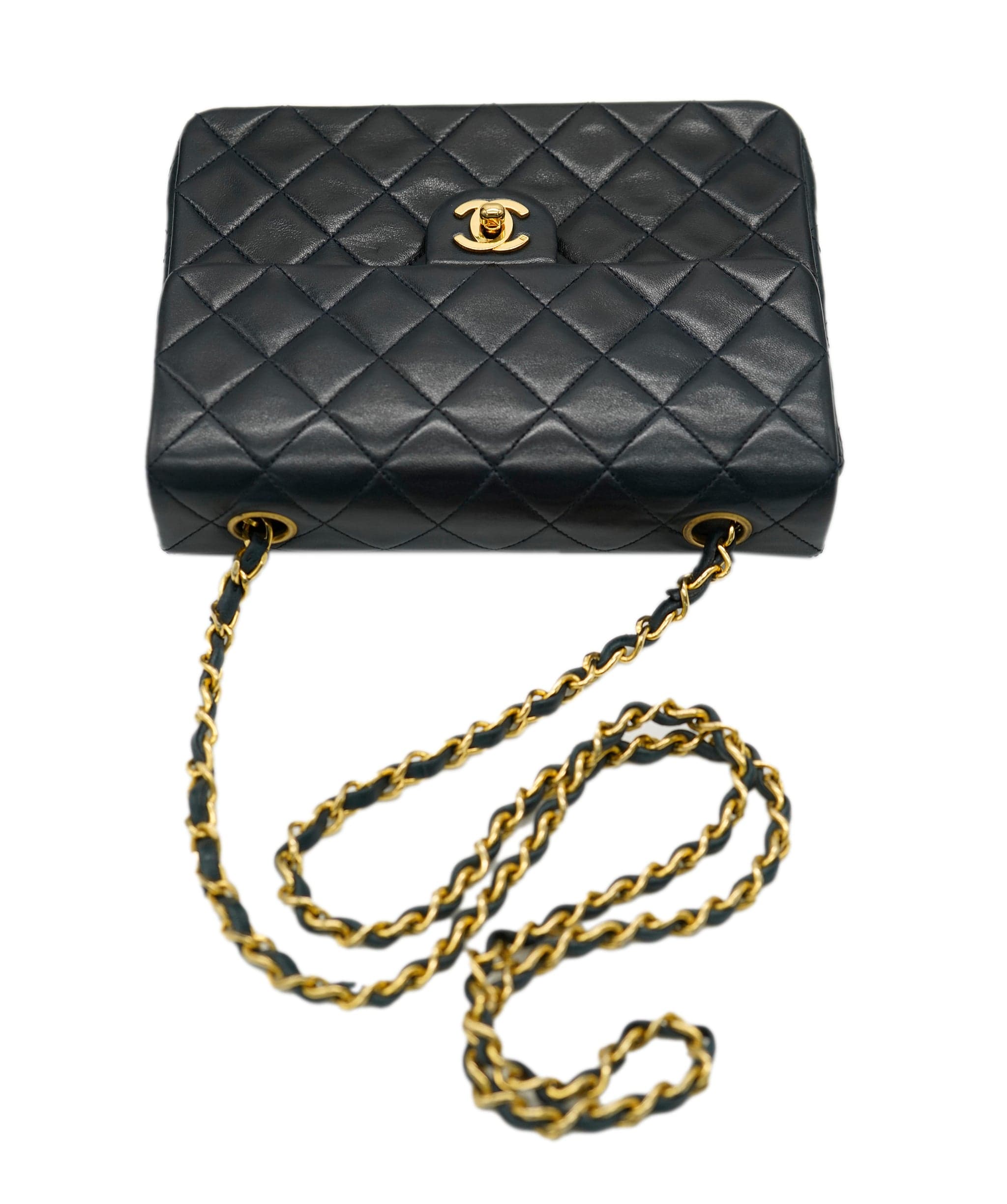 Chanel CHANEL VINTAGE MINI SQUARE CHAIN SHOULDER BAG NAVY LAMB SKIN DBXS0010