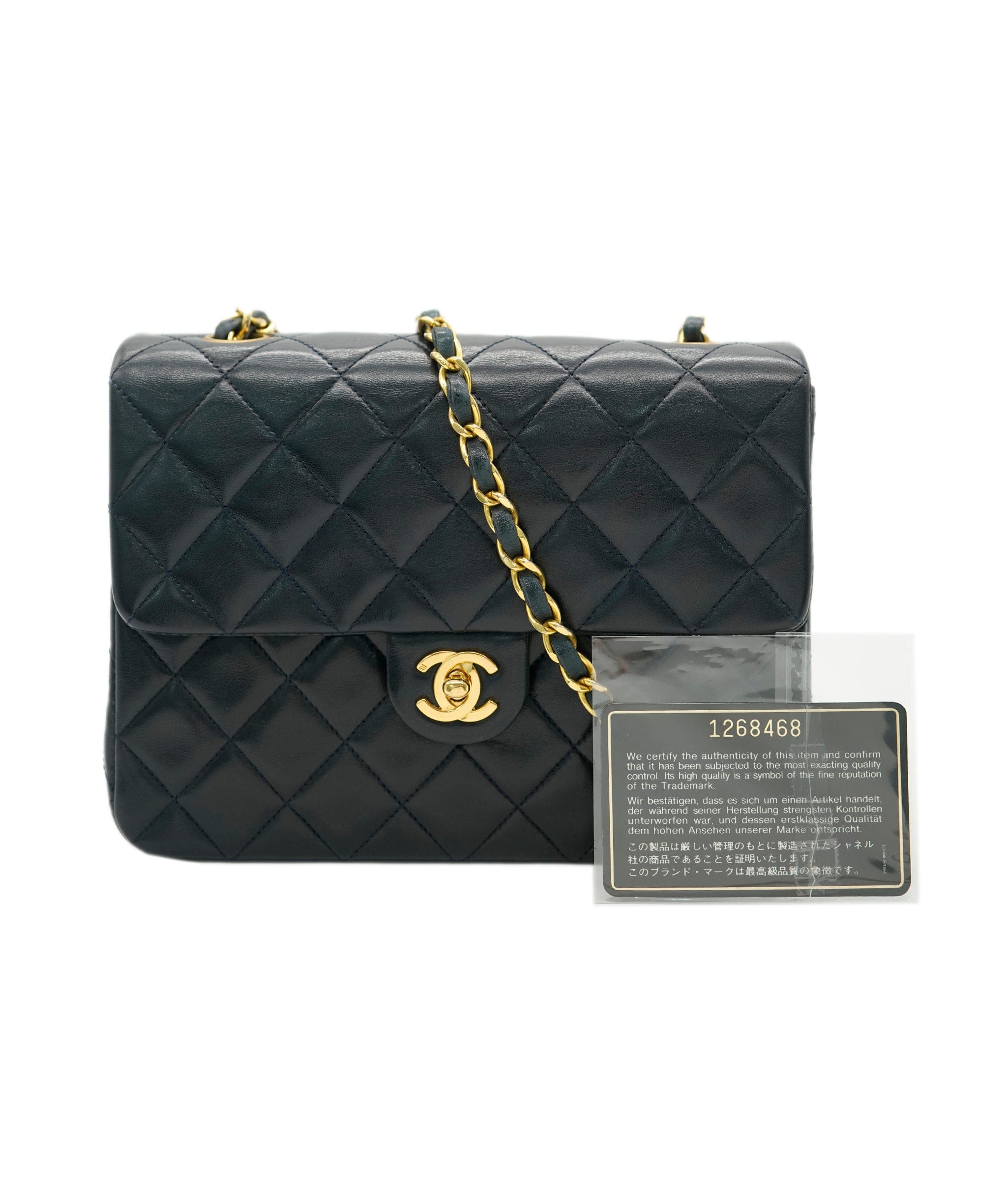 Chanel CHANEL VINTAGE MINI SQUARE CHAIN SHOULDER BAG NAVY LAMB SKIN DBXS0010