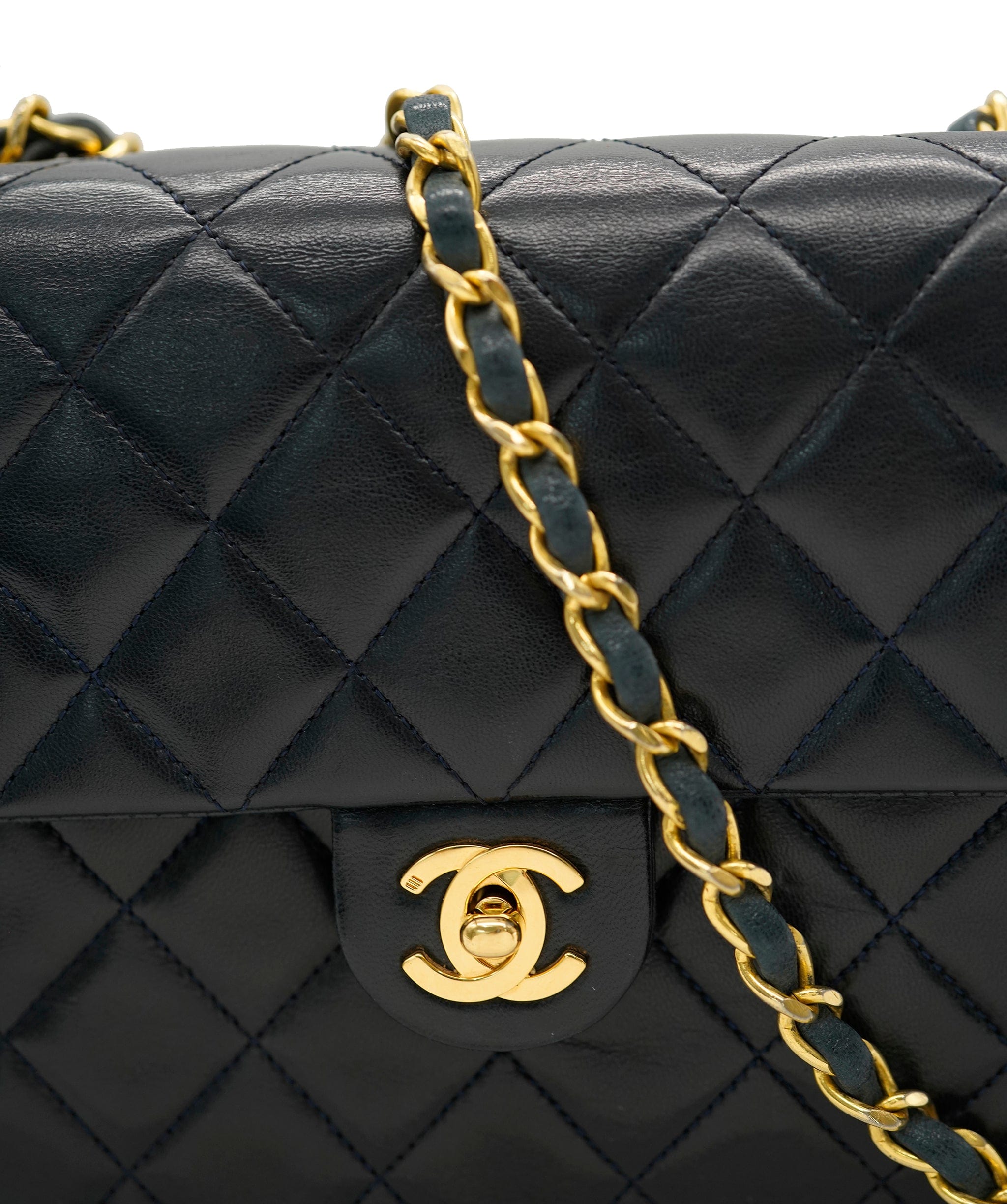 Chanel CHANEL VINTAGE MINI SQUARE CHAIN SHOULDER BAG NAVY LAMB SKIN DBXS0010