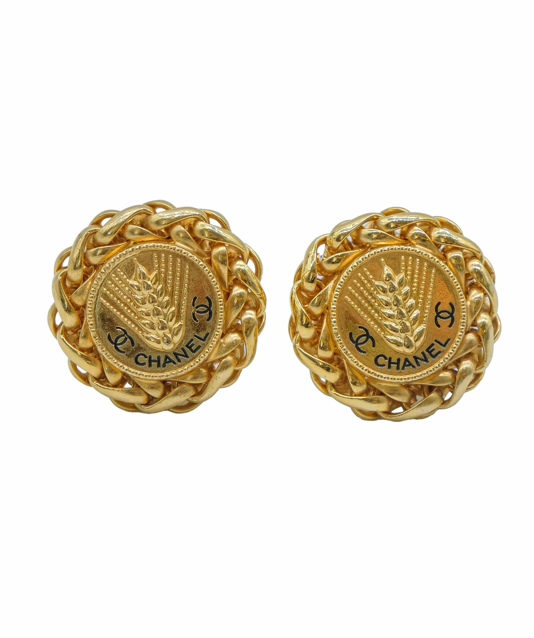 Chanel Chanel Vintage Round Earrings Gold ASC5281