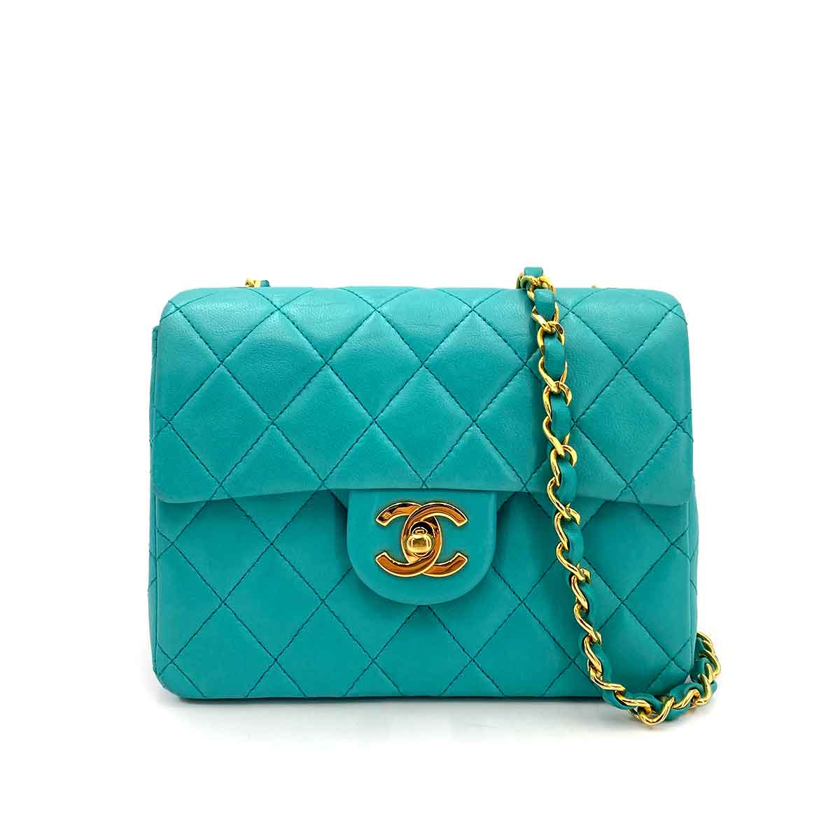 Chanel CHANEL VINTAGE TURQUOISE MINI SQUARE 17 CHAIN SHOULDER BAG DXBS0099