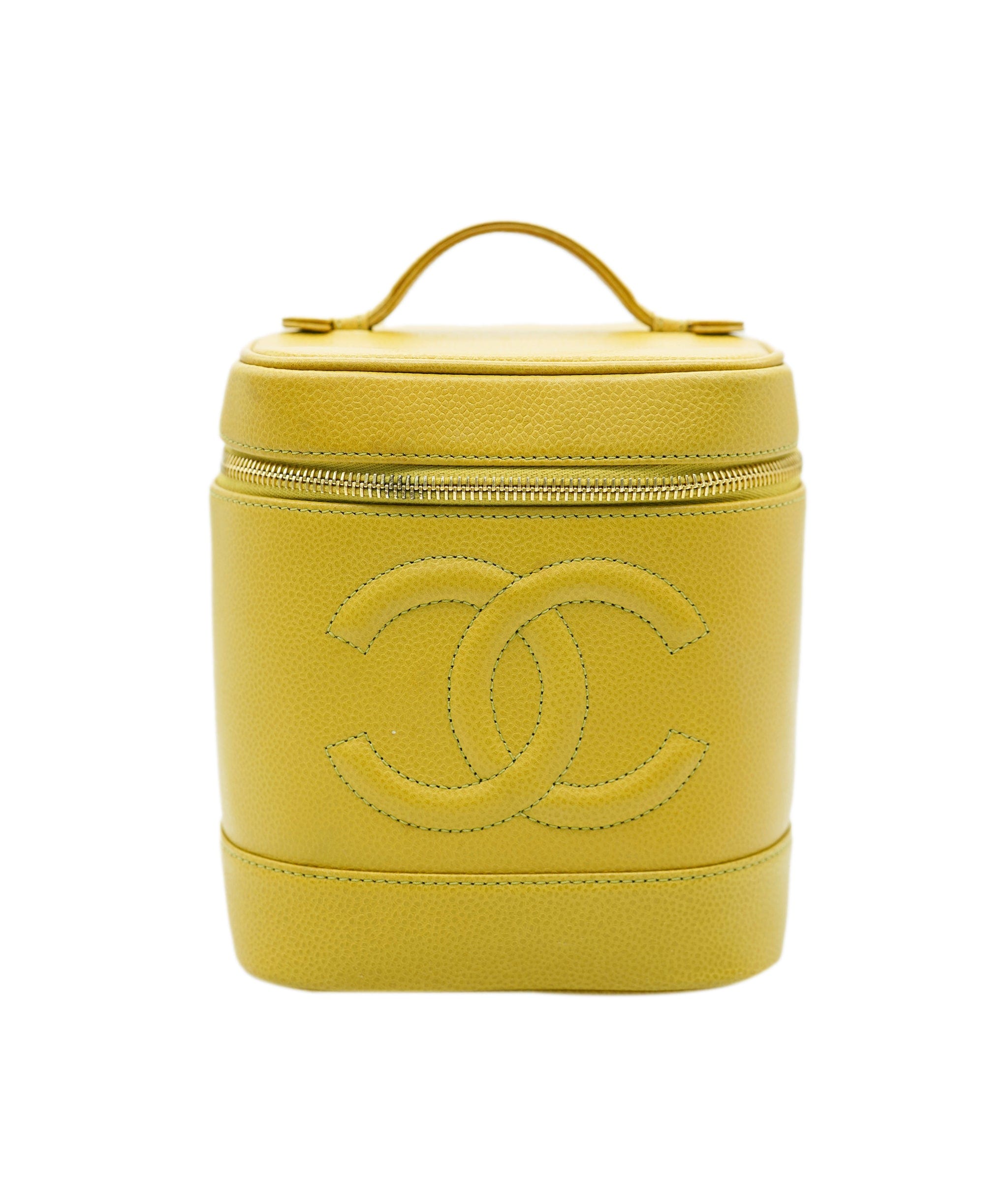 Chanel CHANEL VINTAGE VANITY HAND BAG YELLOW CAVIAR SKIN 90241761 DBXS0638