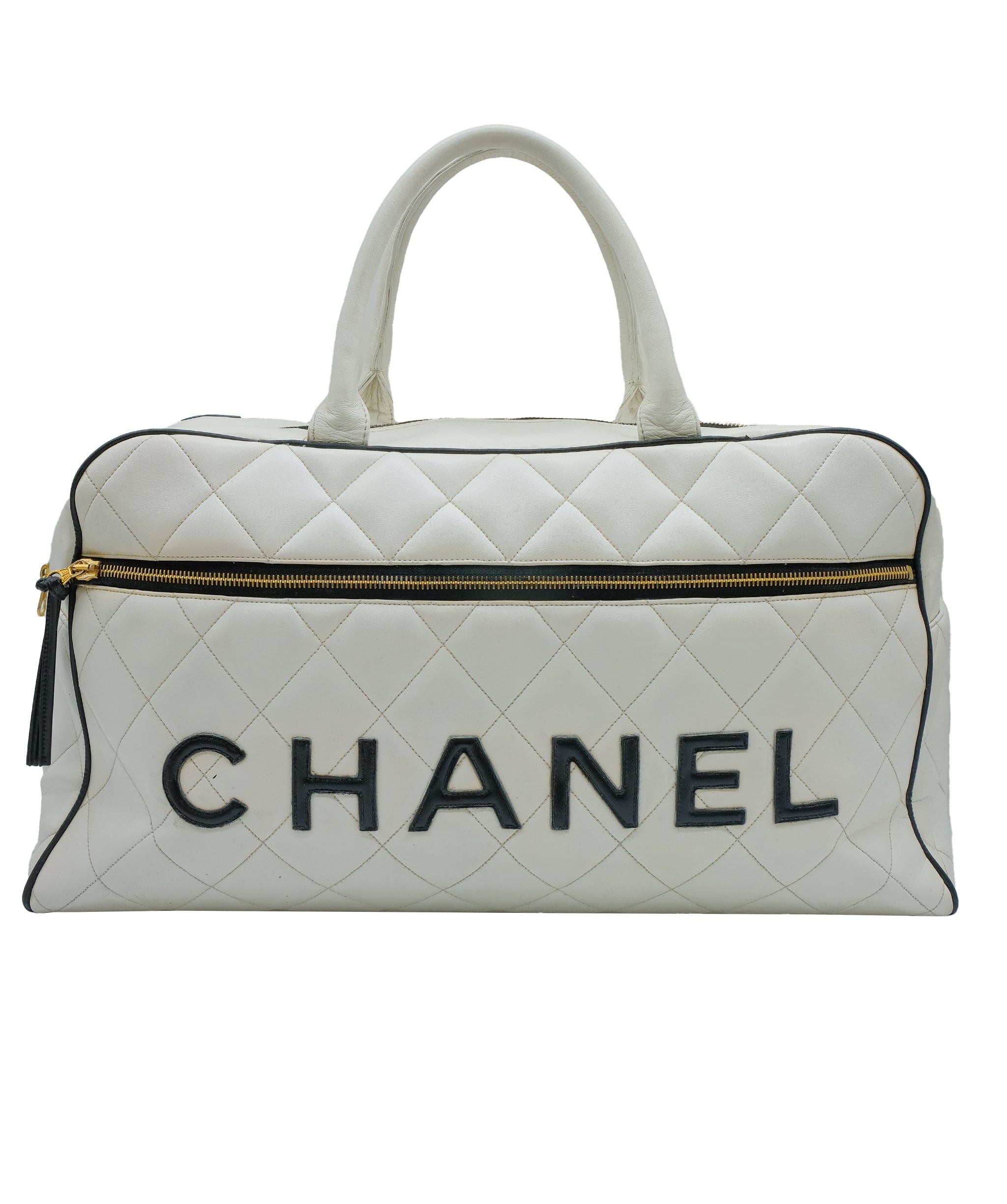 Chanel Chanel White Leather Black Trim Bowler Bag White Leather Black Trim ASC5258