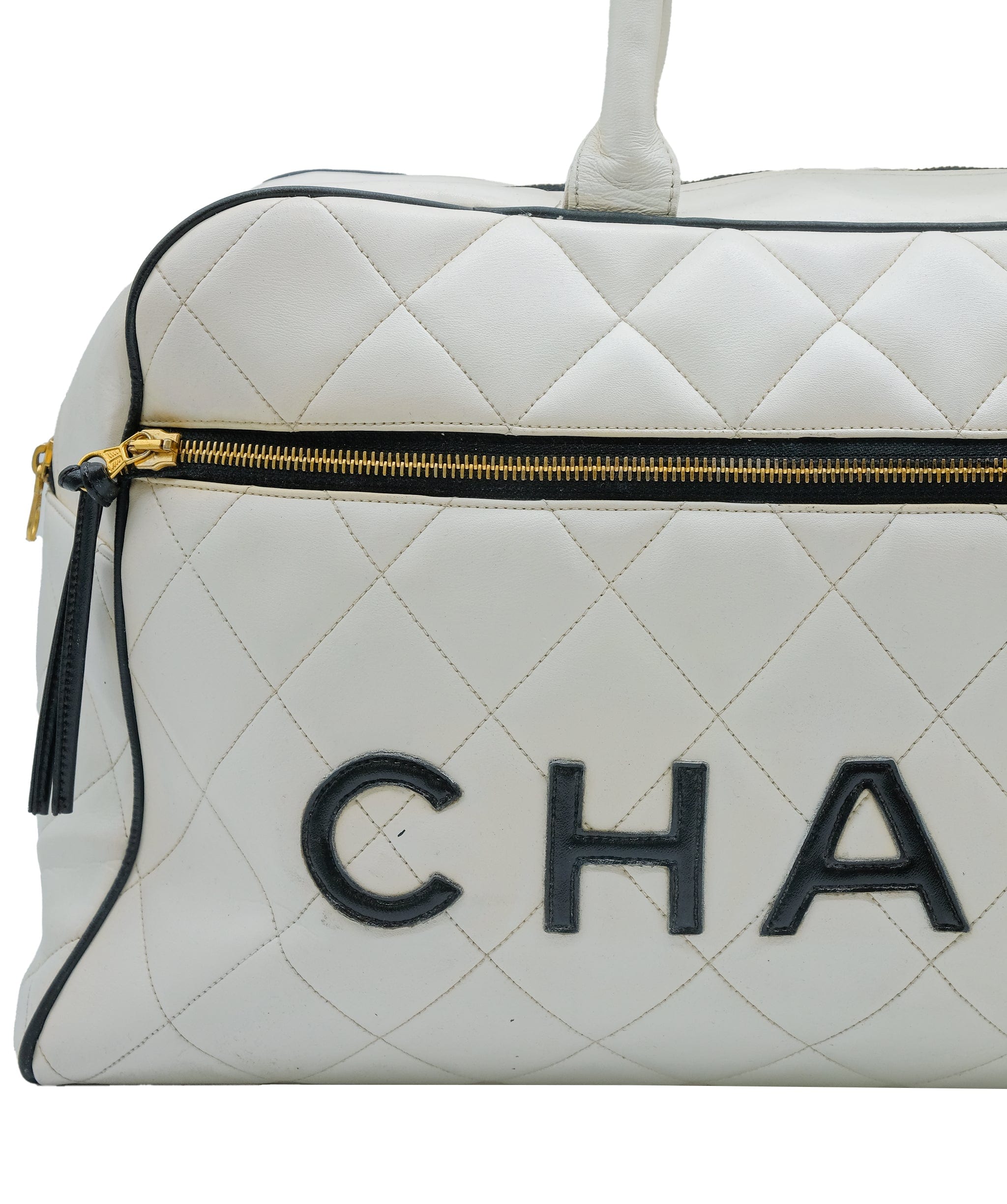 Chanel Chanel White Leather Black Trim Bowler Bag White Leather Black Trim ASC5258