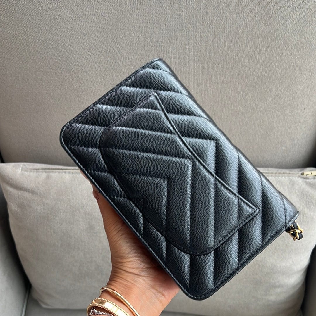 Chanel Chanel WOC Chevron Black Caviar GHW #25 ASL8695