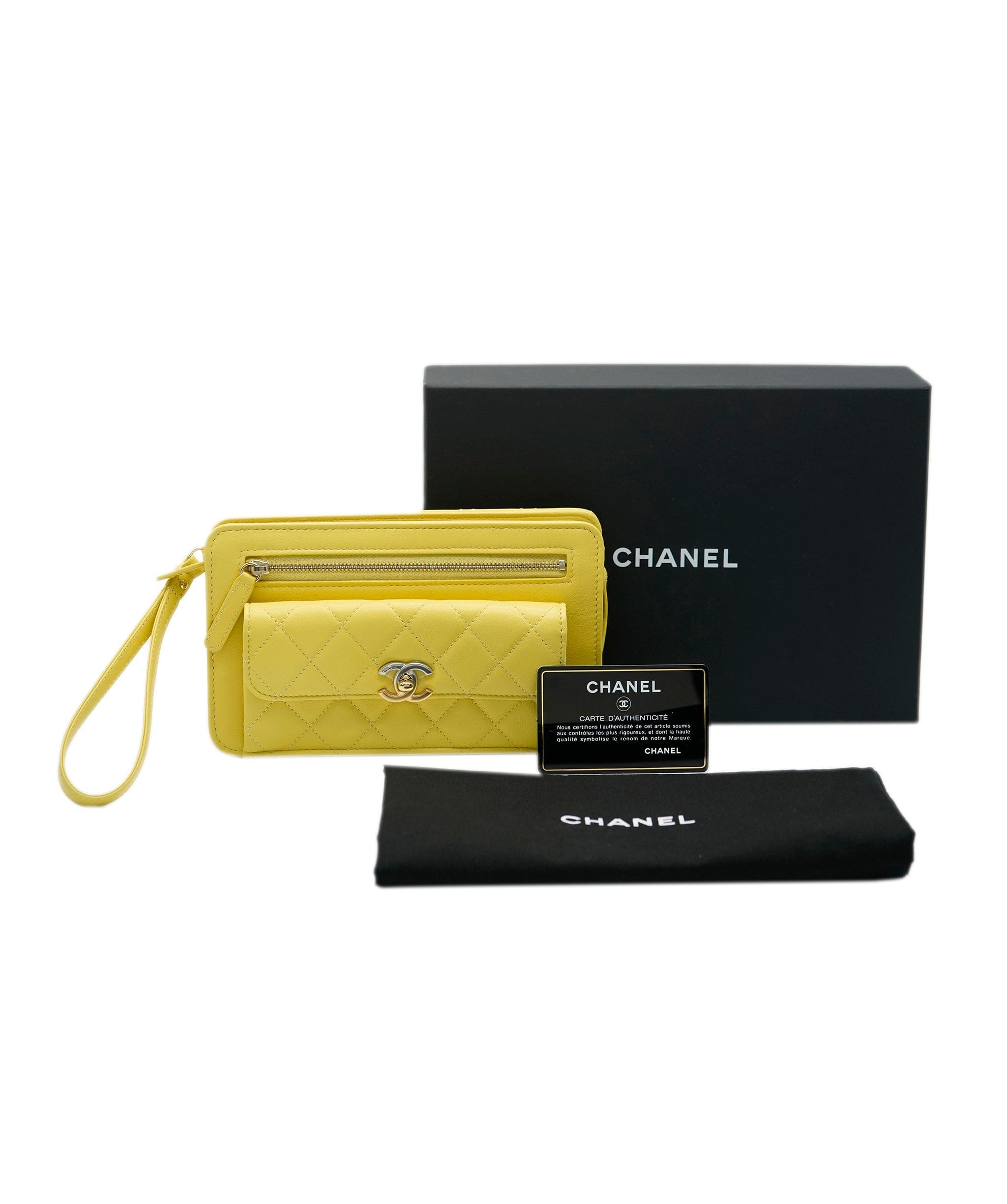 Chanel Chanel Yellow Quilted Wristlet ASC2301