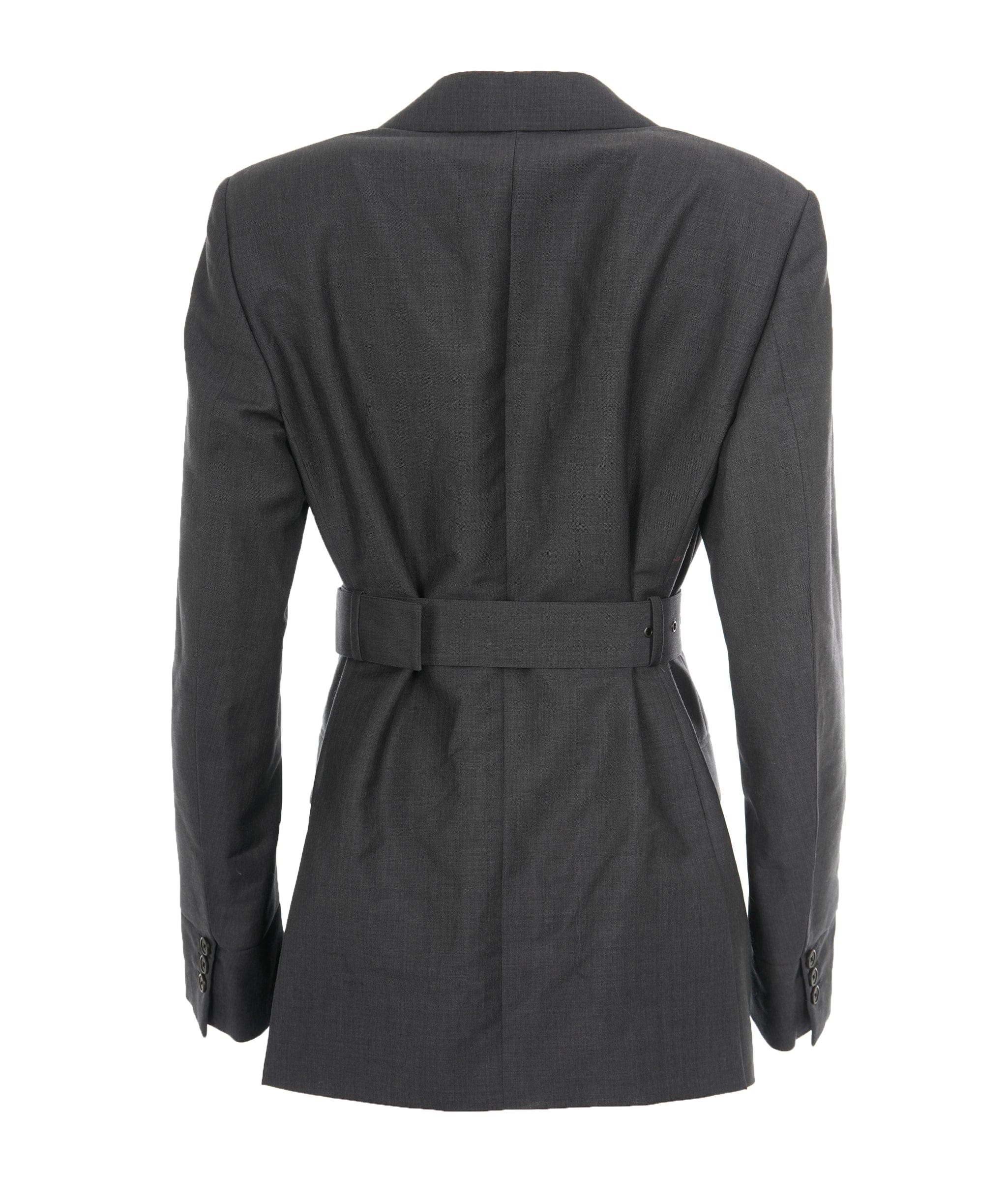 Chanel Prada Grey Belted Double Breasted Mohair Blend Blazer ALL0834