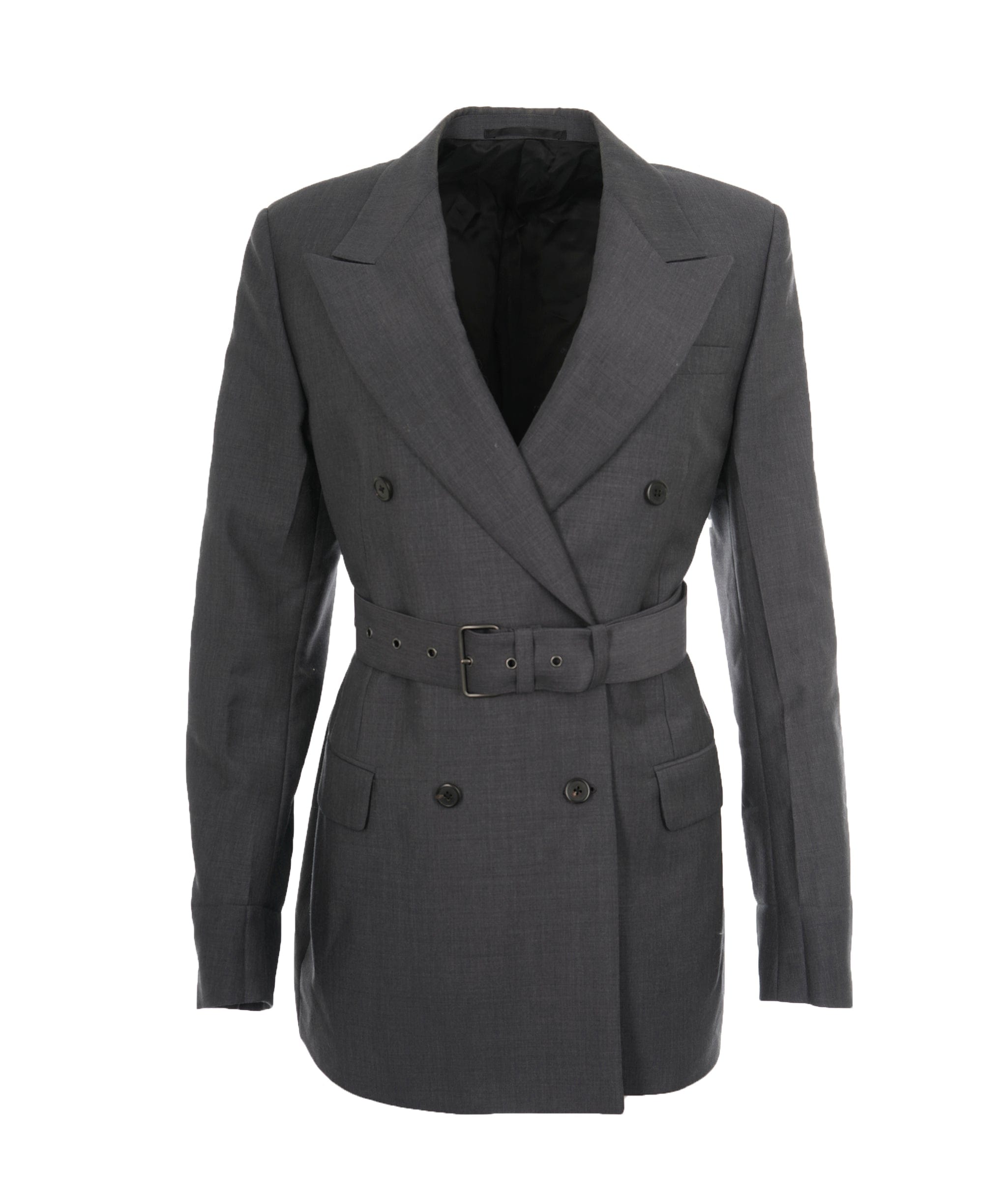 Chanel Prada Grey Belted Double Breasted Mohair Blend Blazer ALL0834