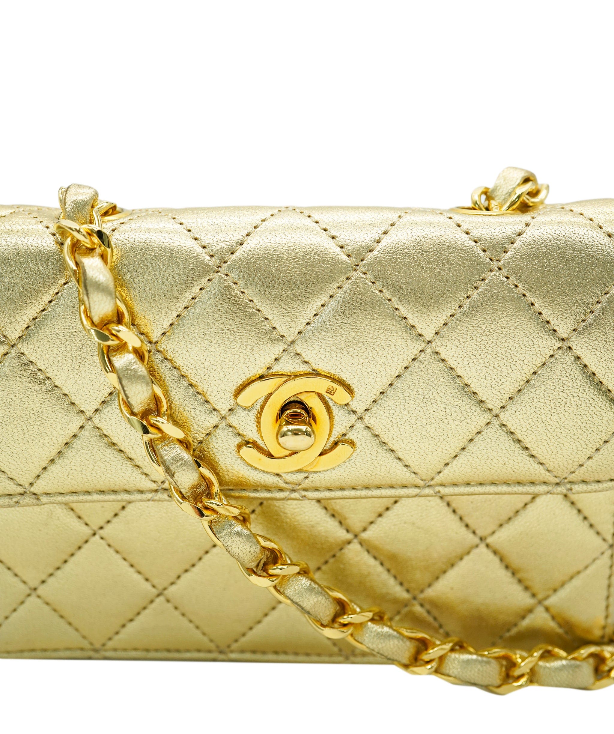 Chanel SUPER RARE CHANEL VINTAGE MINI MATELASSE CHAIN SHOULDER BAG GOLD LAMB SKIN DBXS0026