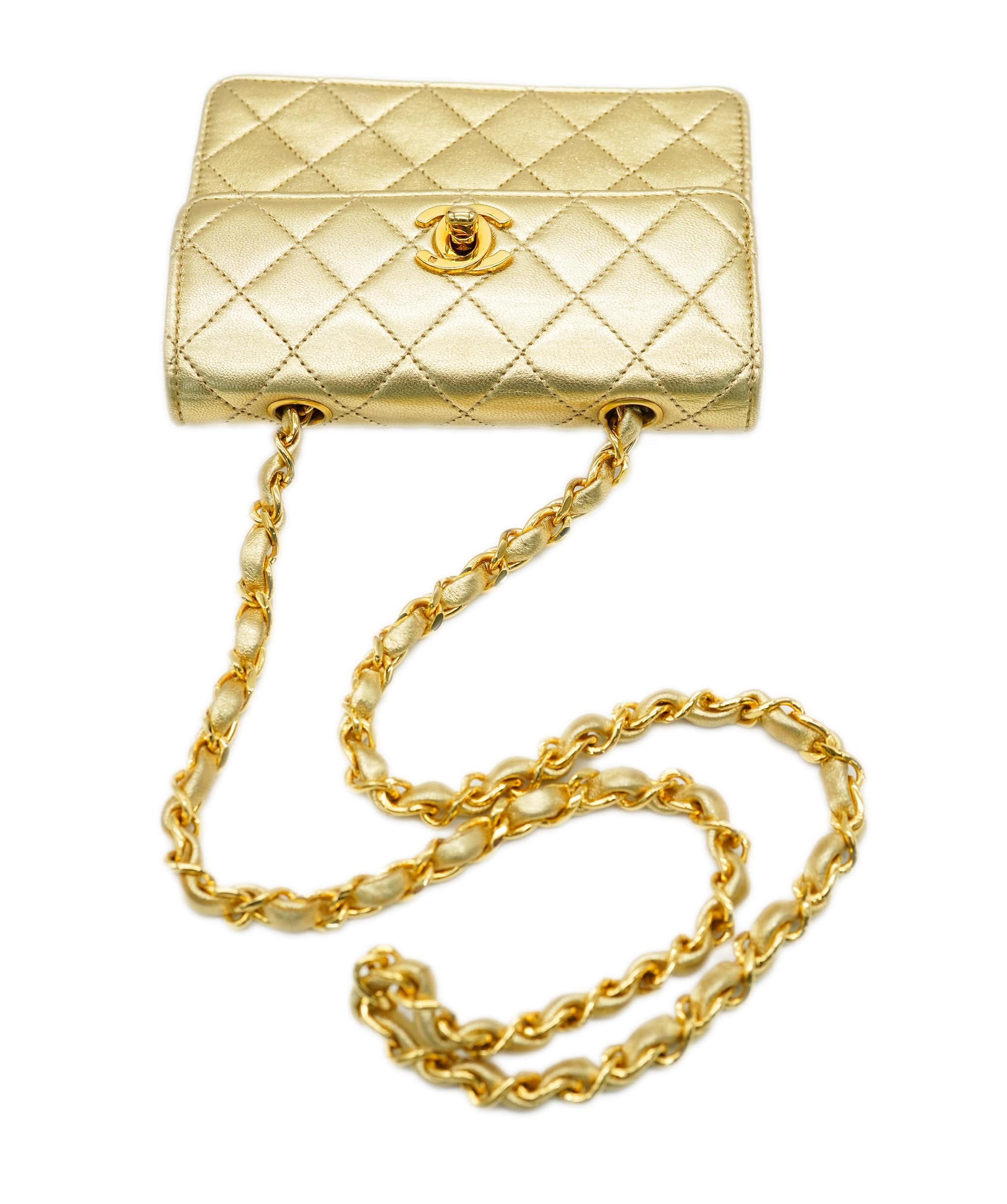 Chanel SUPER RARE CHANEL VINTAGE MINI MATELASSE CHAIN SHOULDER BAG GOLD LAMB SKIN DBXS0026