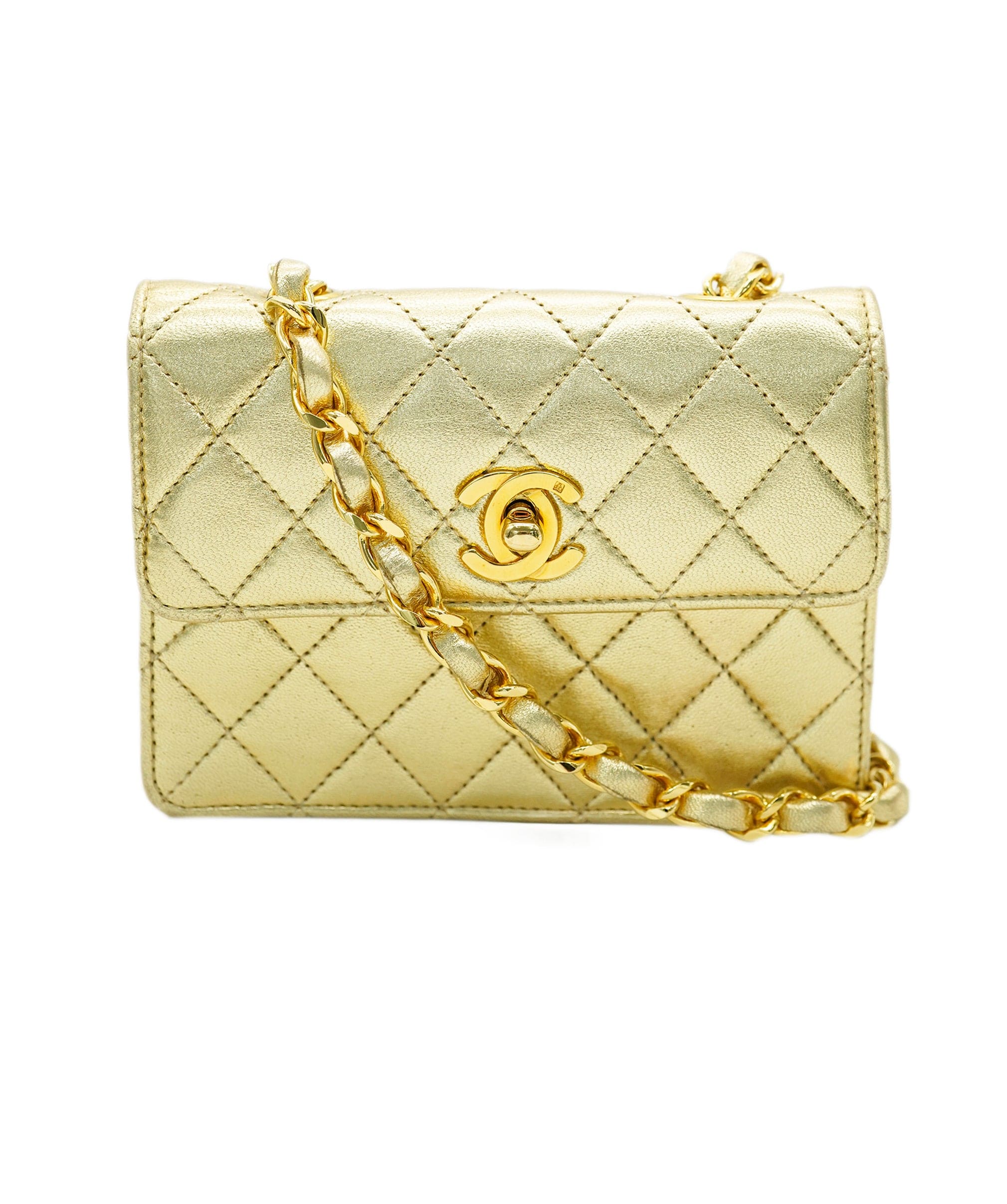 Chanel SUPER RARE CHANEL VINTAGE MINI MATELASSE CHAIN SHOULDER BAG GOLD LAMB SKIN DBXS0026