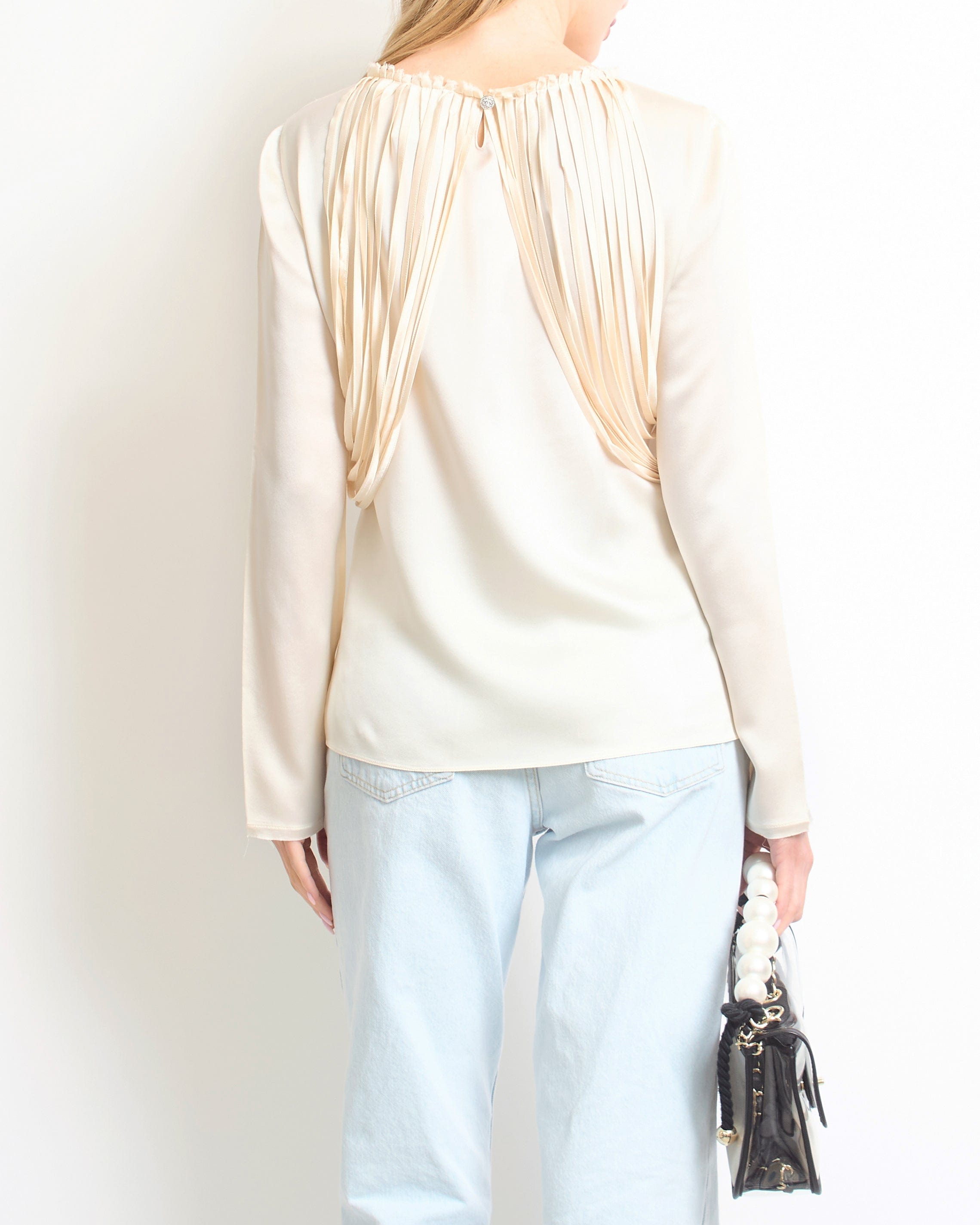 CHANEL Chanel 12/C Ivory Long Sleeve Silk Blouse with Tassel Detail FR 40 (UK 12)