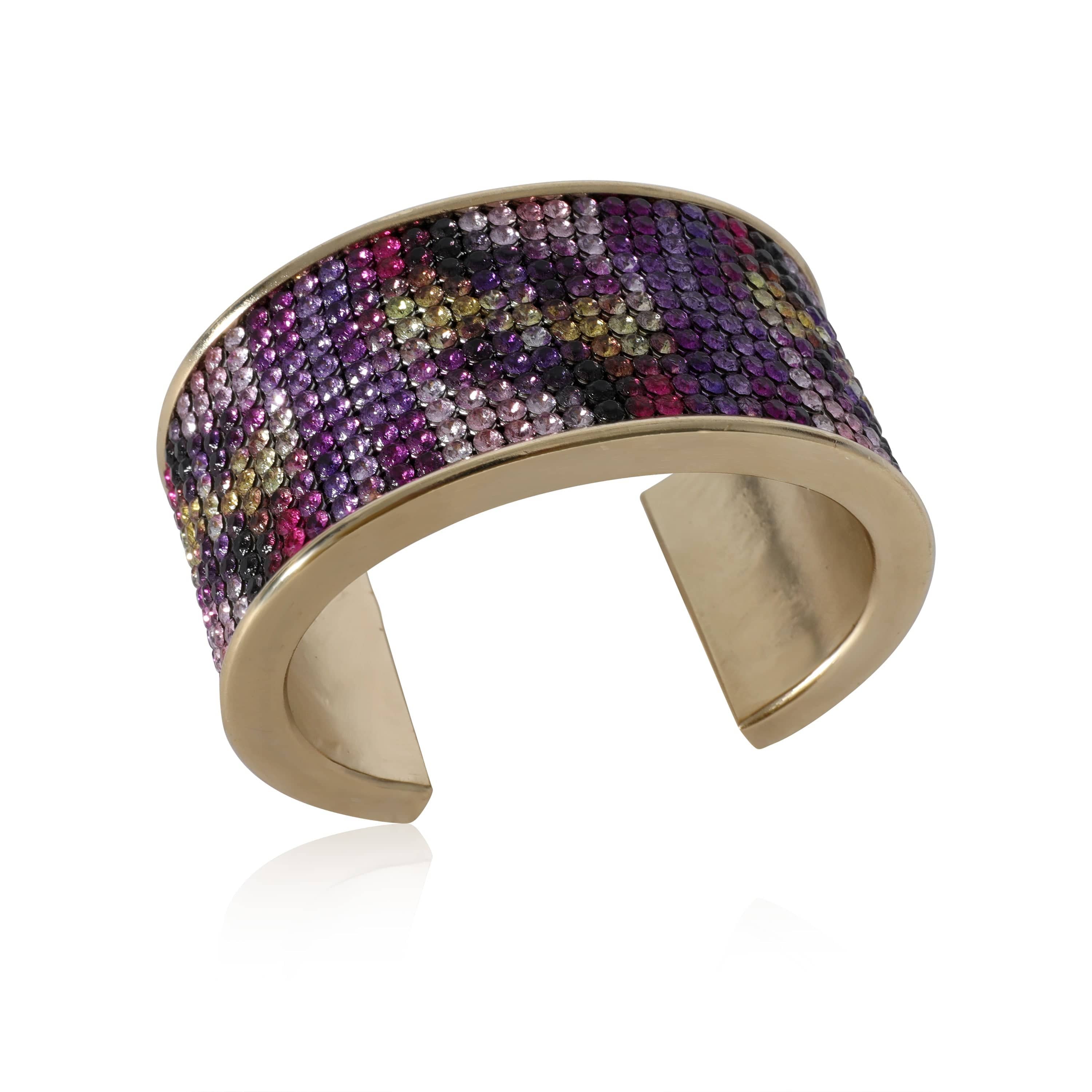 Chanel Chanel 2015 Multi-Color Strass Wide Gold Plated Cuff Bracelet