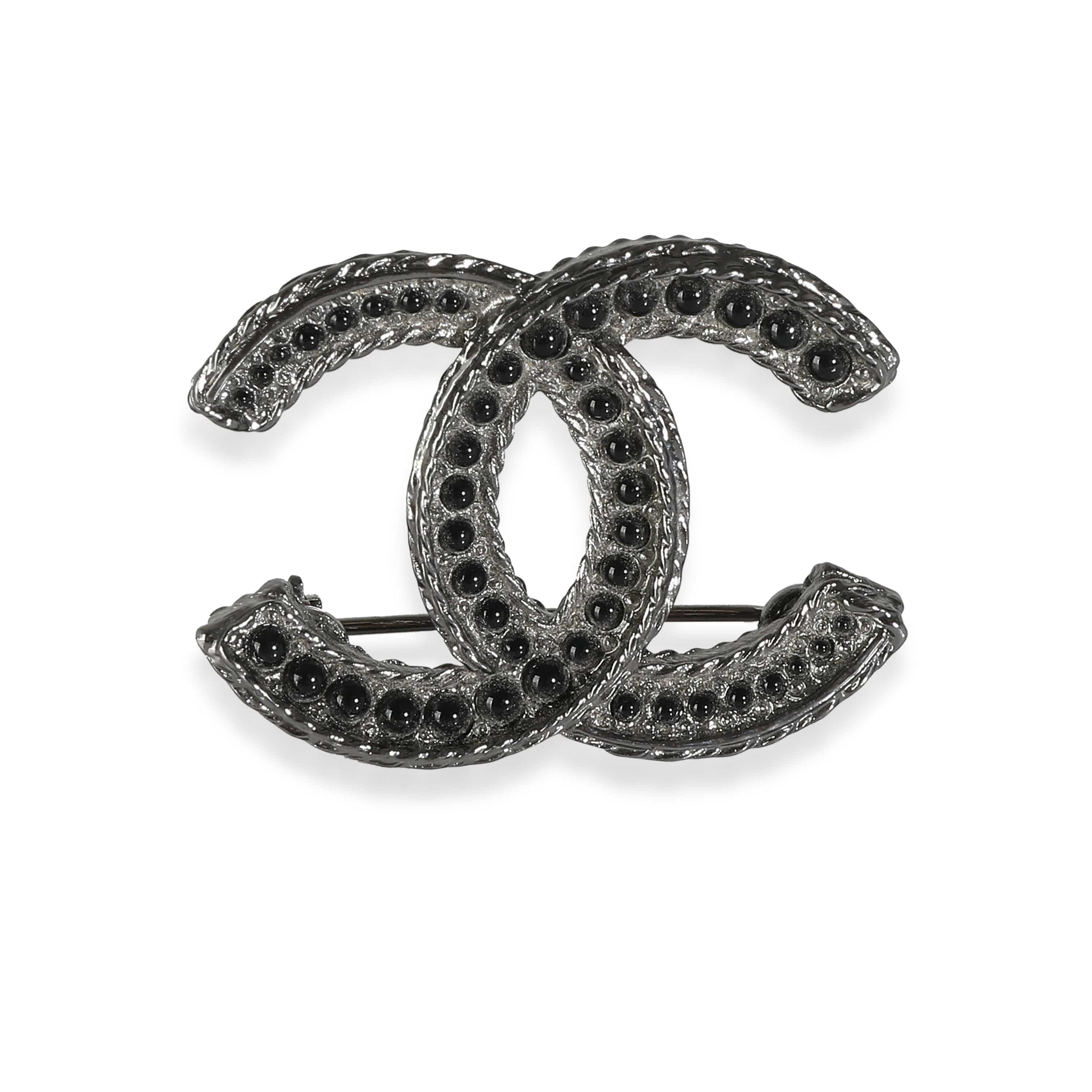 Chanel Chanel CC Brooch with Black Beads, A 14 B in Ruthenium