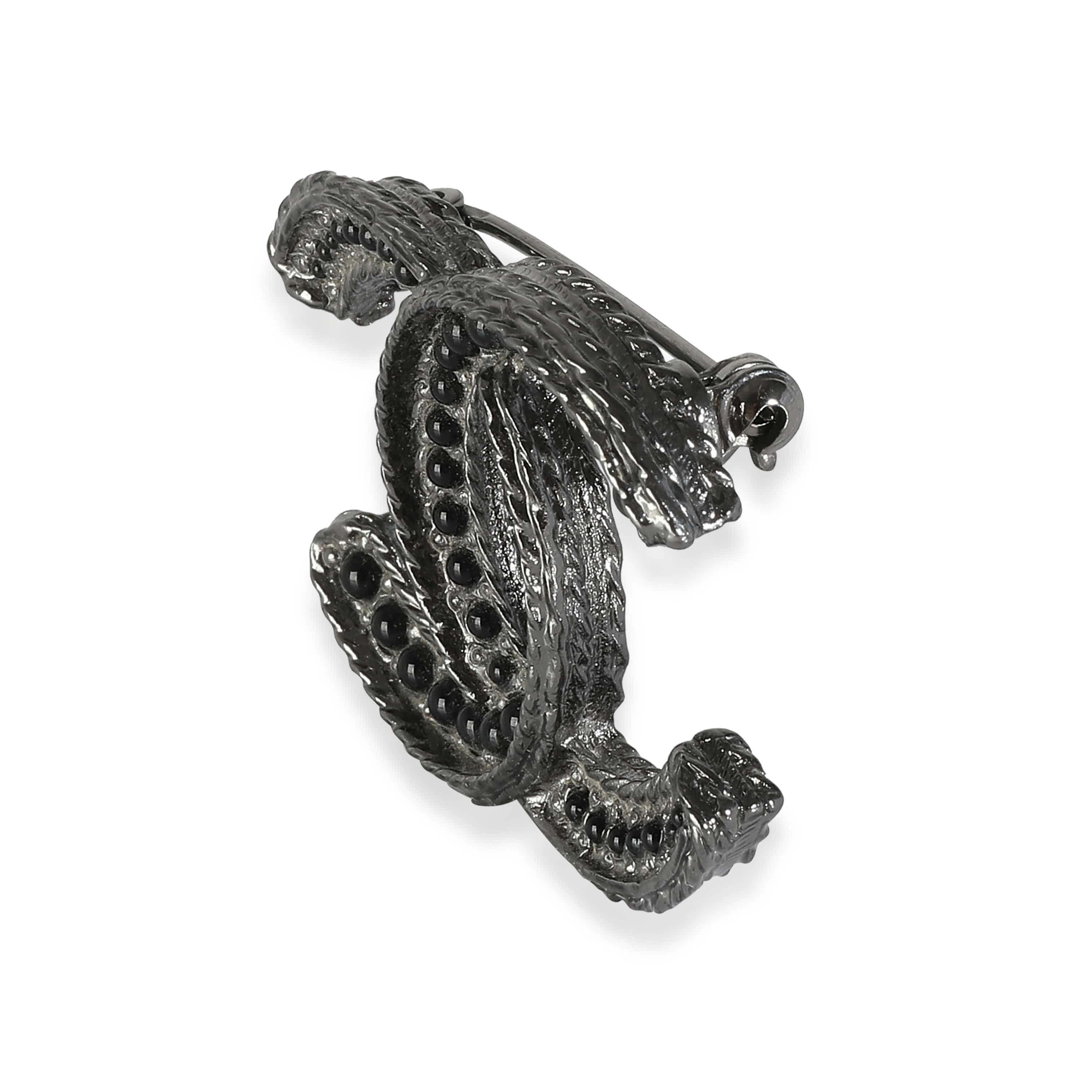 Chanel Chanel CC Brooch with Black Beads, A 14 B in Ruthenium