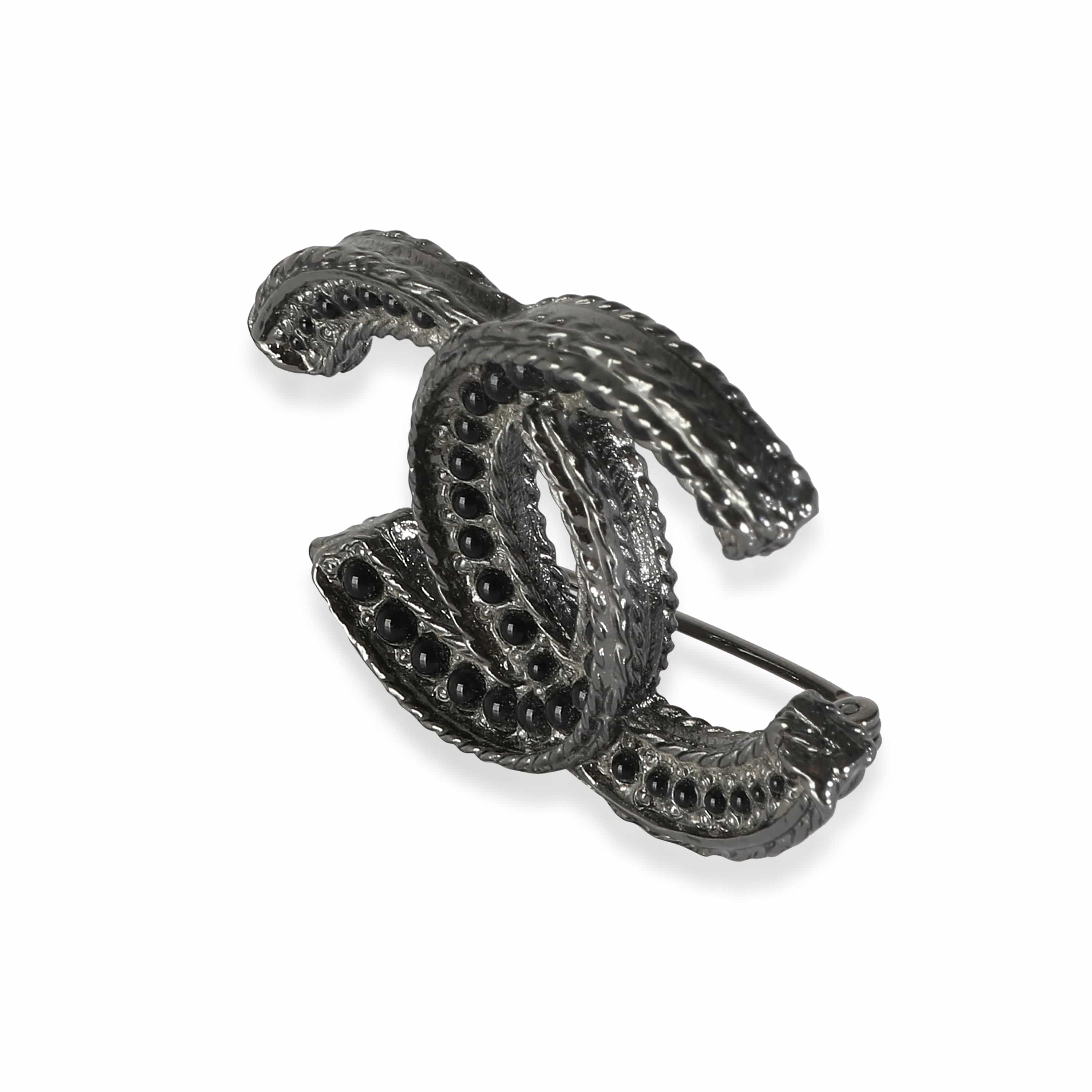 Chanel Chanel CC Brooch with Black Beads, A 14 B in Ruthenium