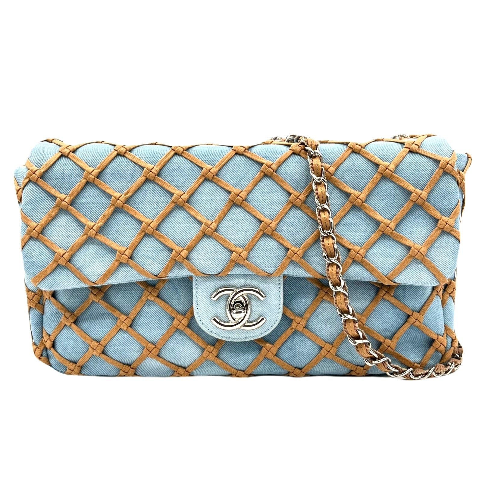 Chanel CHANEL CHAIN SHOULDER BAG BLUE BEIGE DENIM 90221556